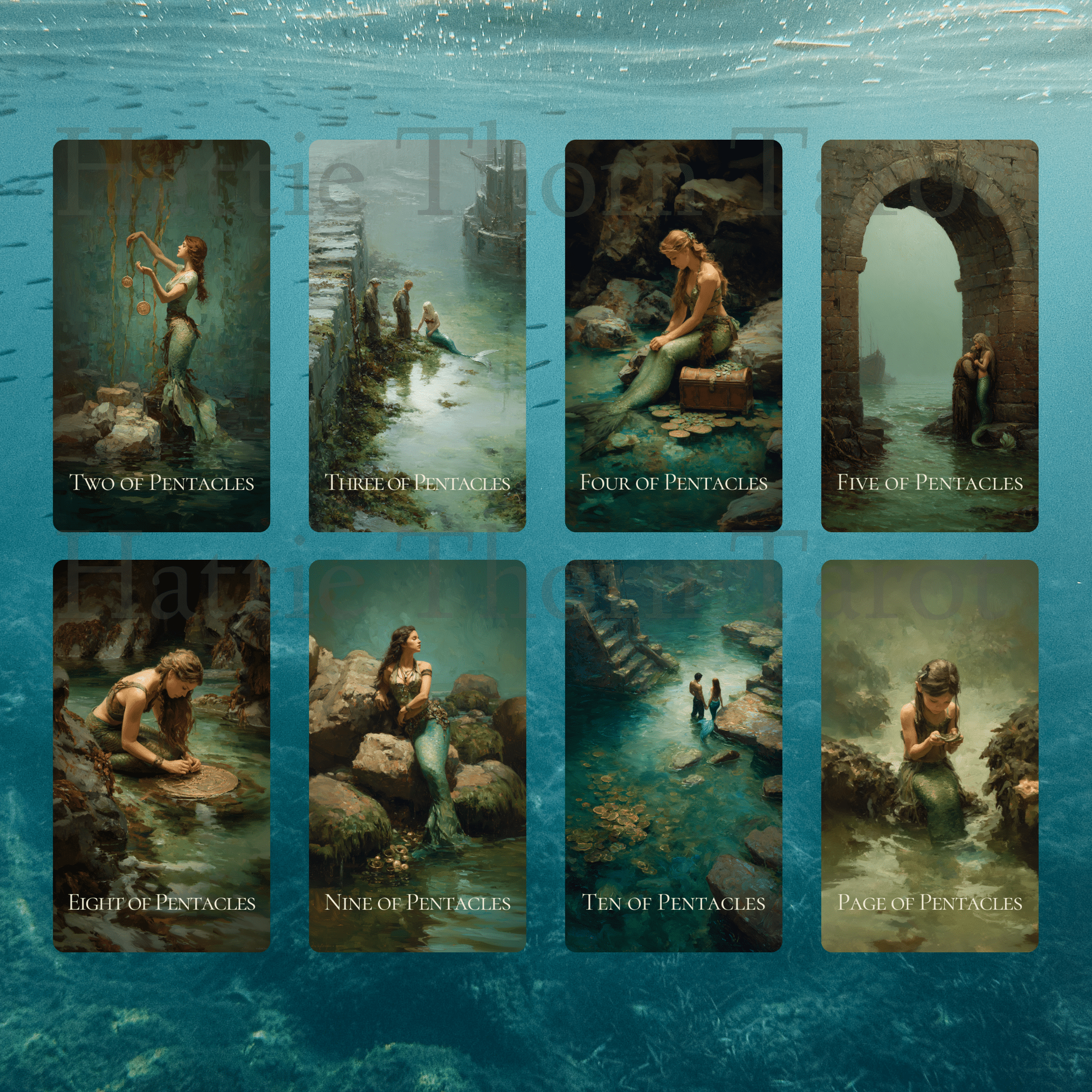 Enchanted Shores Tarot 🌊 A luminous ocean tarot deck where mermaids, sailors, and shifting tides tell the story of the heart - Hattie Thorn Tarot