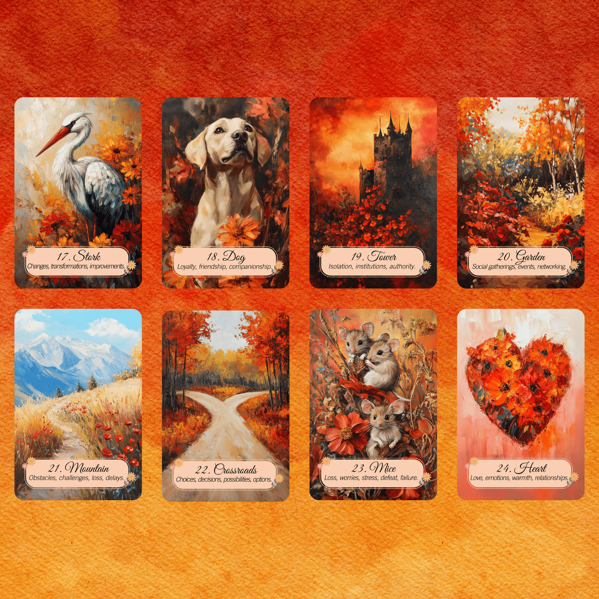 Four Seasons of Tarot – Lenormand Collection 🍃 A four - deck Lenormand set that follows the turning wheel of the year in painterly beauty - Hattie Thorn Tarot