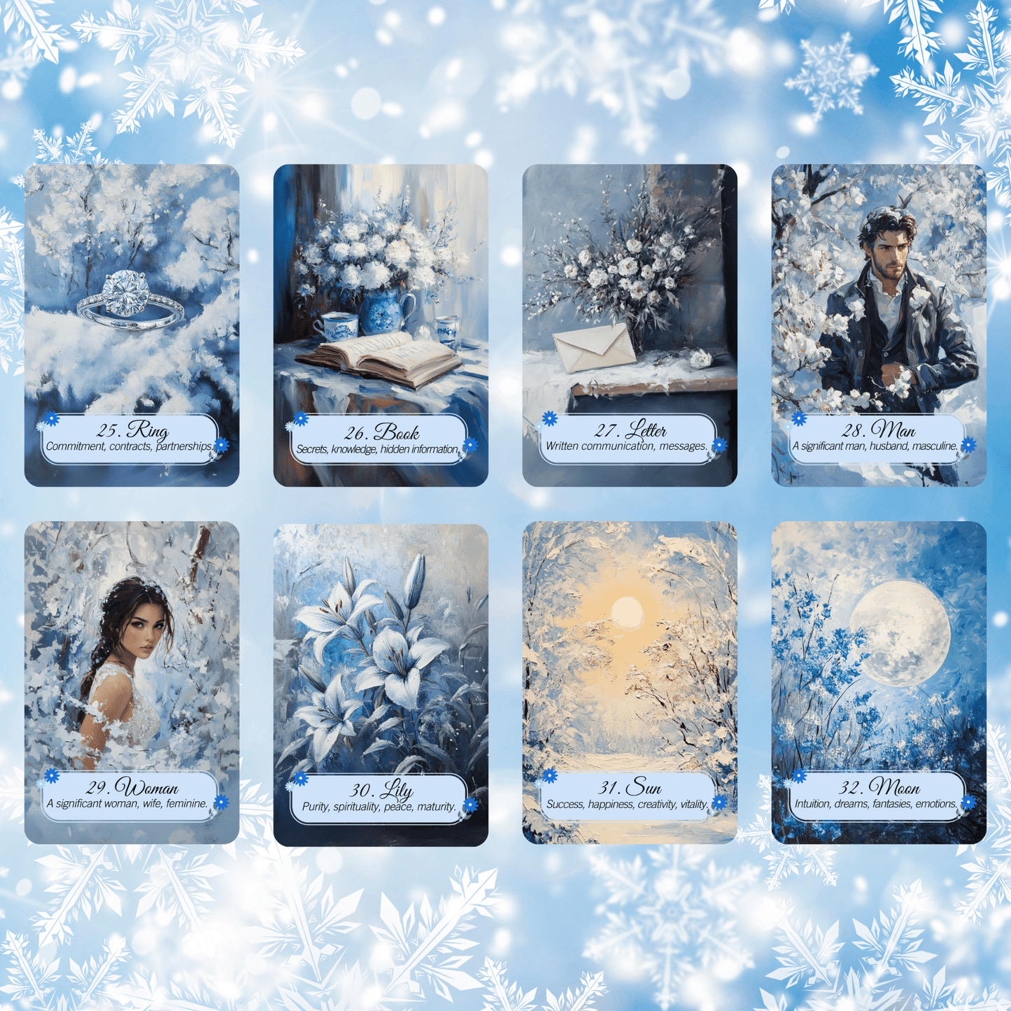 Four Seasons of Tarot – Lenormand Collection 🍃 A four - deck Lenormand set that follows the turning wheel of the year in painterly beauty - Hattie Thorn Tarot