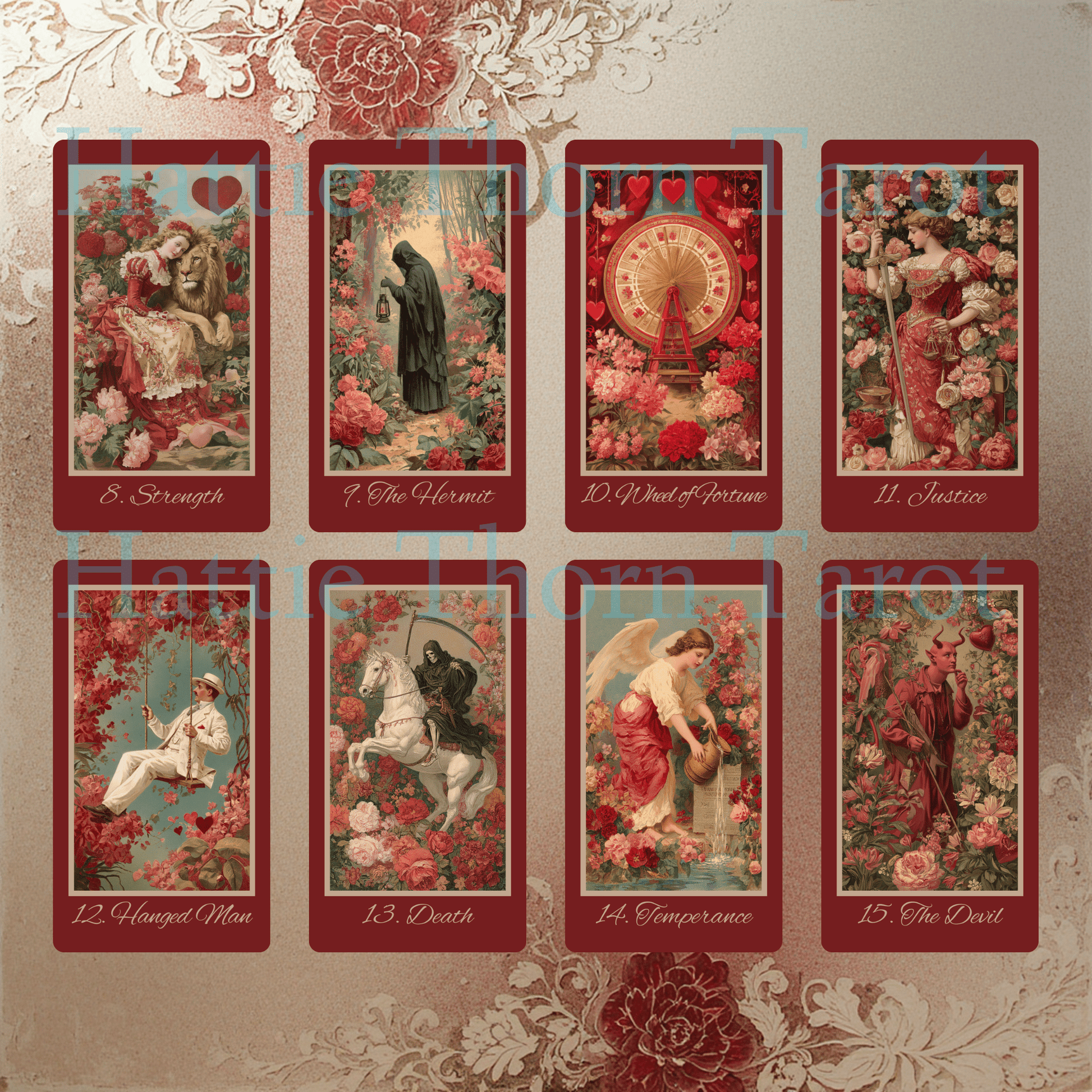 Hearts of Devotion Tarot ❤️ A vintage - inspired tarot deck steeped in romance, longing, and Victorian sentiment - Hattie Thorn Tarot