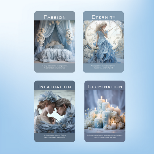 True Blue Romance and Love Oracle by Hattie Thorn 50 Card Deck Including Printed Tuck Box