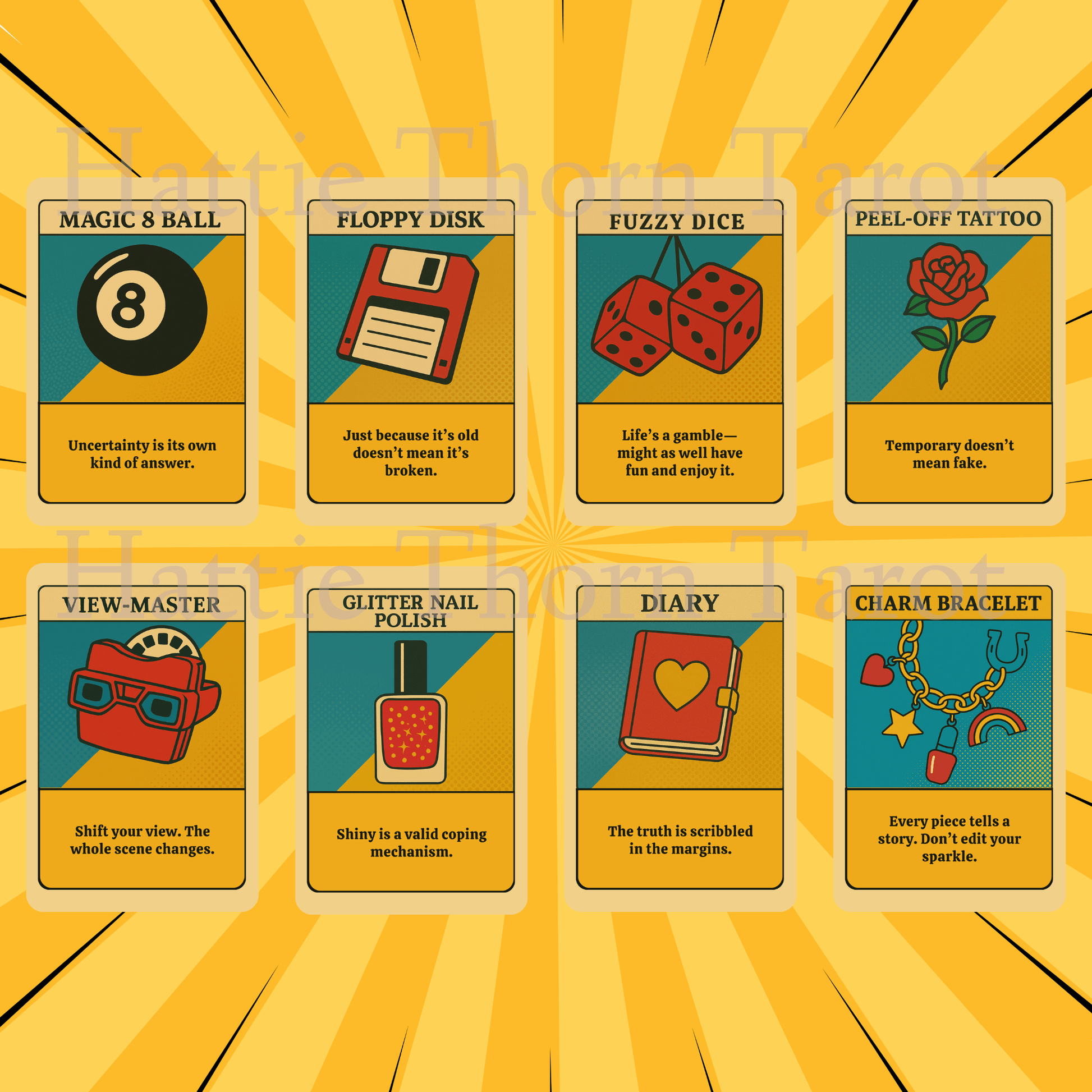 Kitsch Pop Oracle t 🛼 A bubblegum - bright oracle deck that tells it like it is—in lip gloss and glitter - Hattie Thorn Tarot