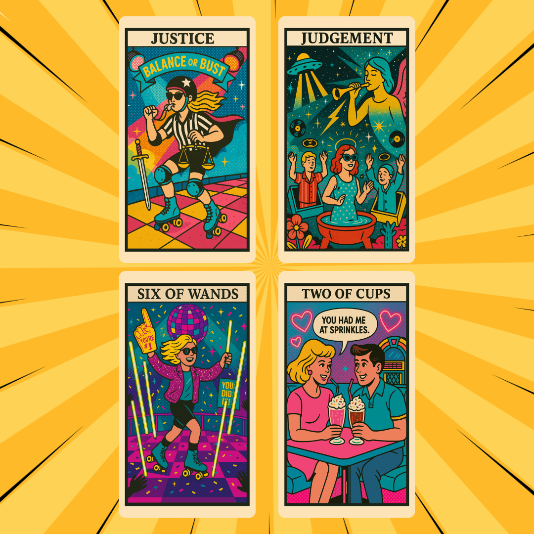 Kitsch Pop Tarot 🛼 A 78 - card fever dream of retro chaos, deep insight, and candy - coloured rebellion. - Hattie Thorn Tarot
