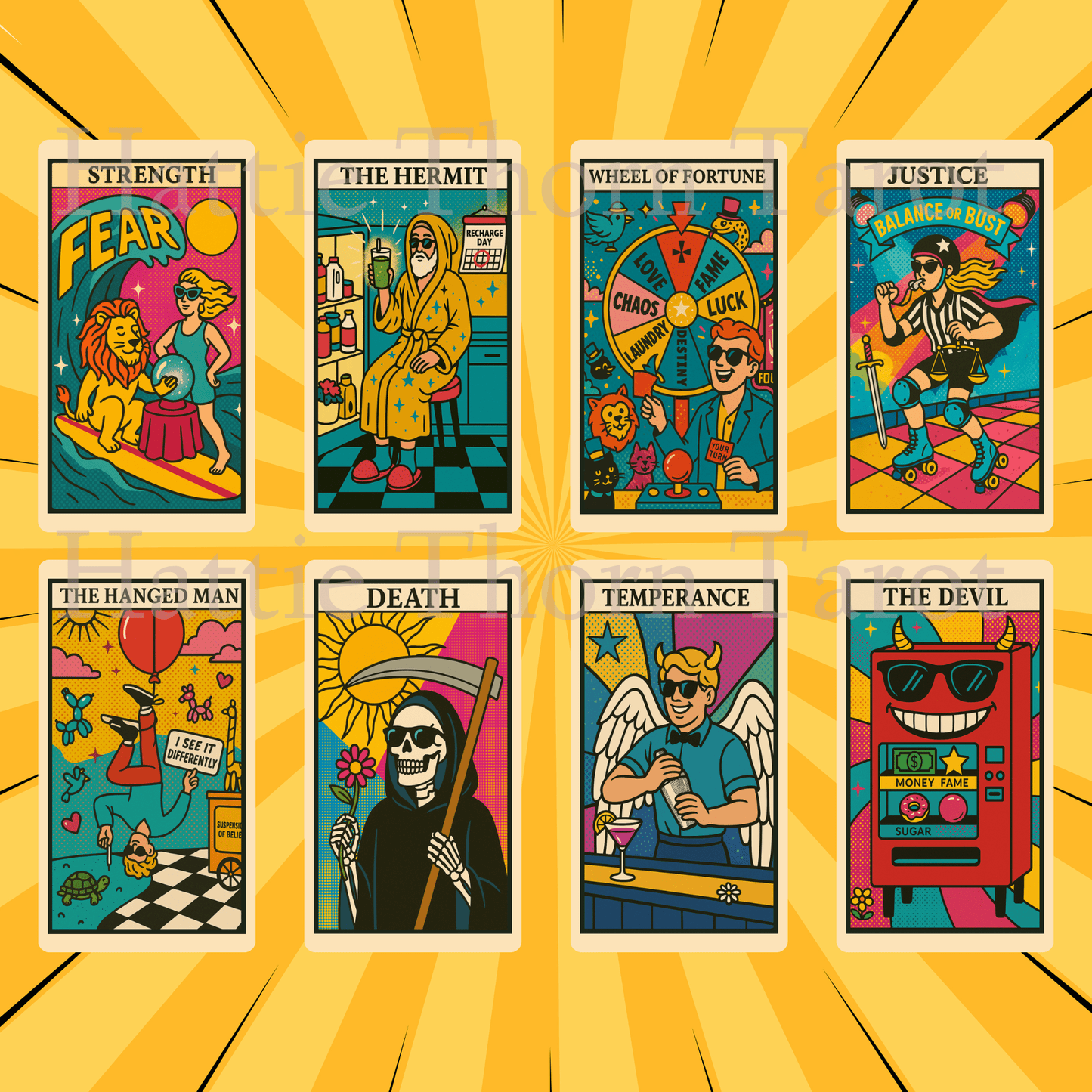 Kitsch Pop Tarot 🛼 A 78 - card fever dream of retro chaos, deep insight, and candy - coloured rebellion. - Hattie Thorn Tarot