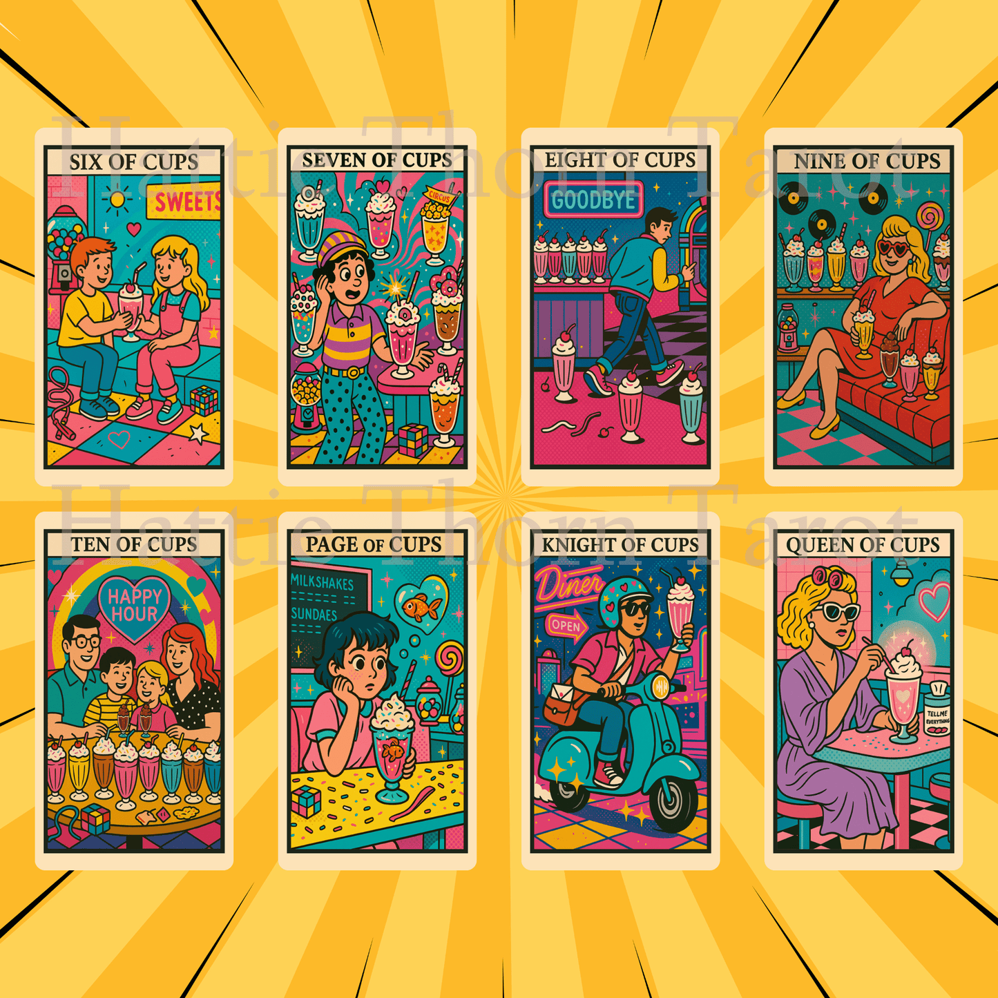 Kitsch Pop Tarot 🛼 A 78 - card fever dream of retro chaos, deep insight, and candy - coloured rebellion. - Hattie Thorn Tarot