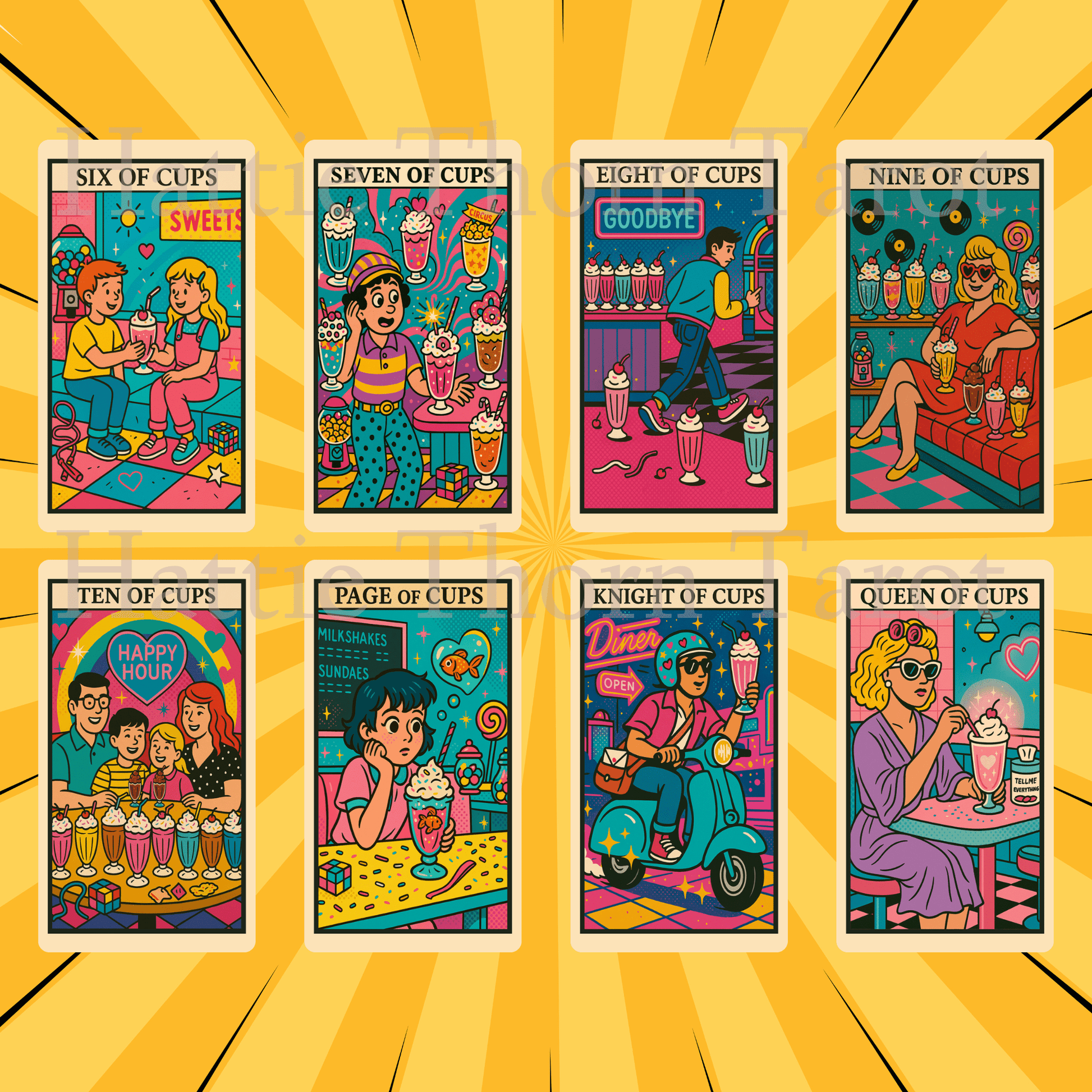 Kitsch Pop Tarot 🛼 A 78 - card fever dream of retro chaos, deep insight, and candy - coloured rebellion. - Hattie Thorn Tarot