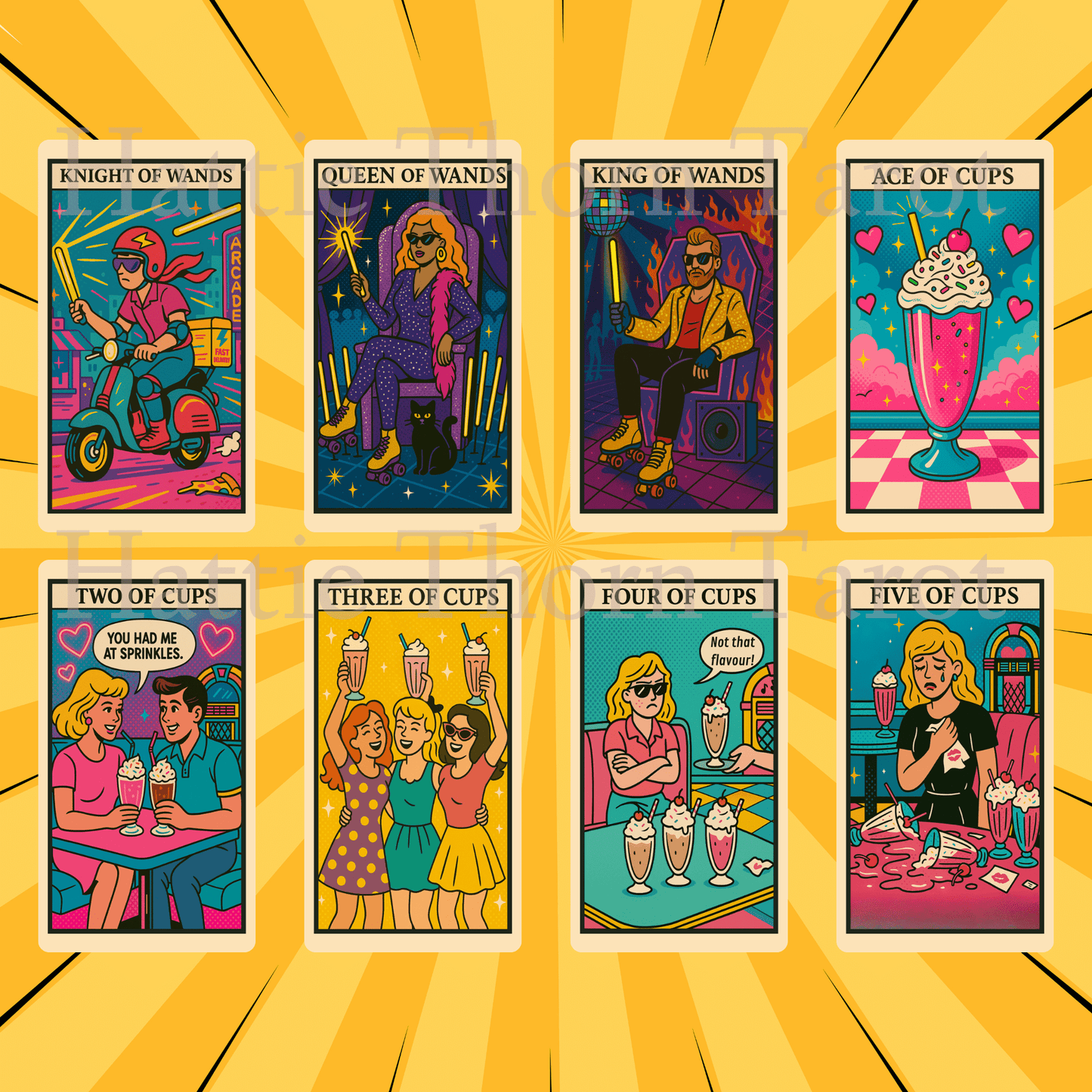 Kitsch Pop Tarot 🛼 A 78 - card fever dream of retro chaos, deep insight, and candy - coloured rebellion. - Hattie Thorn Tarot