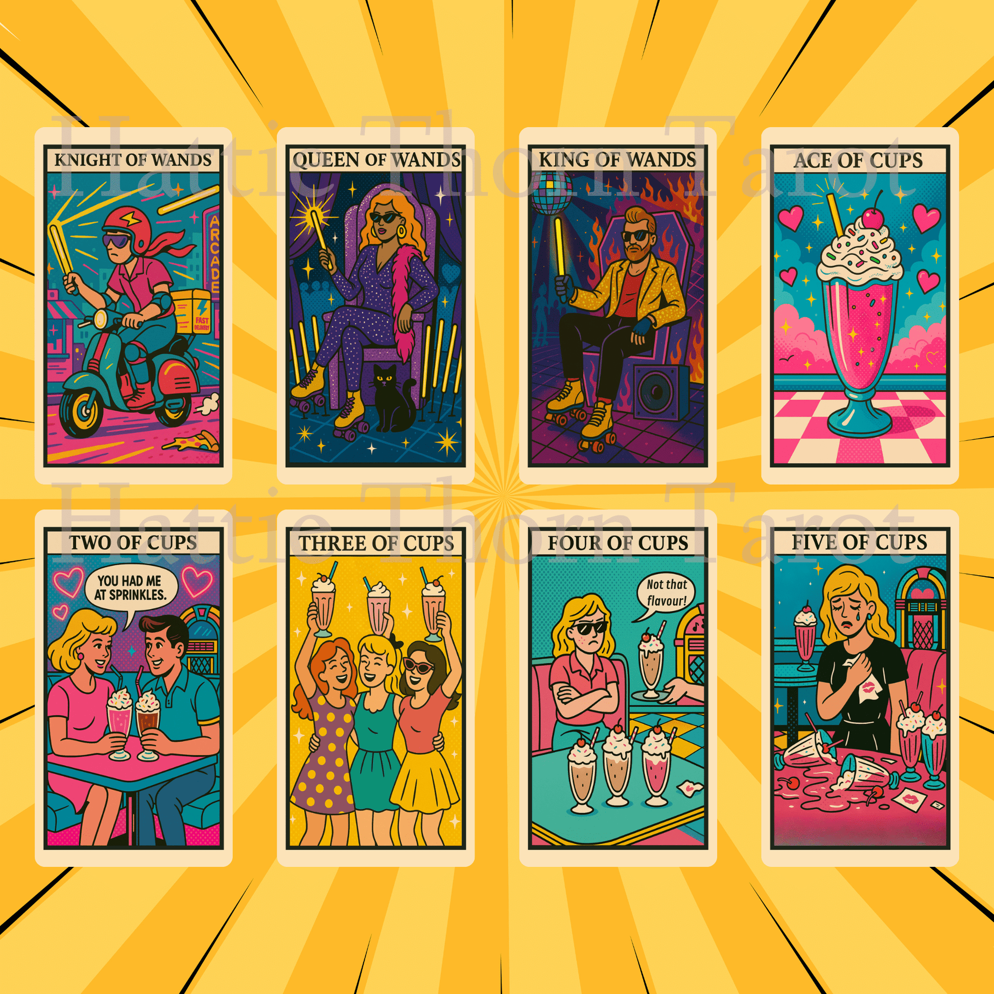 Kitsch Pop Tarot 🛼 A 78 - card fever dream of retro chaos, deep insight, and candy - coloured rebellion. - Hattie Thorn Tarot