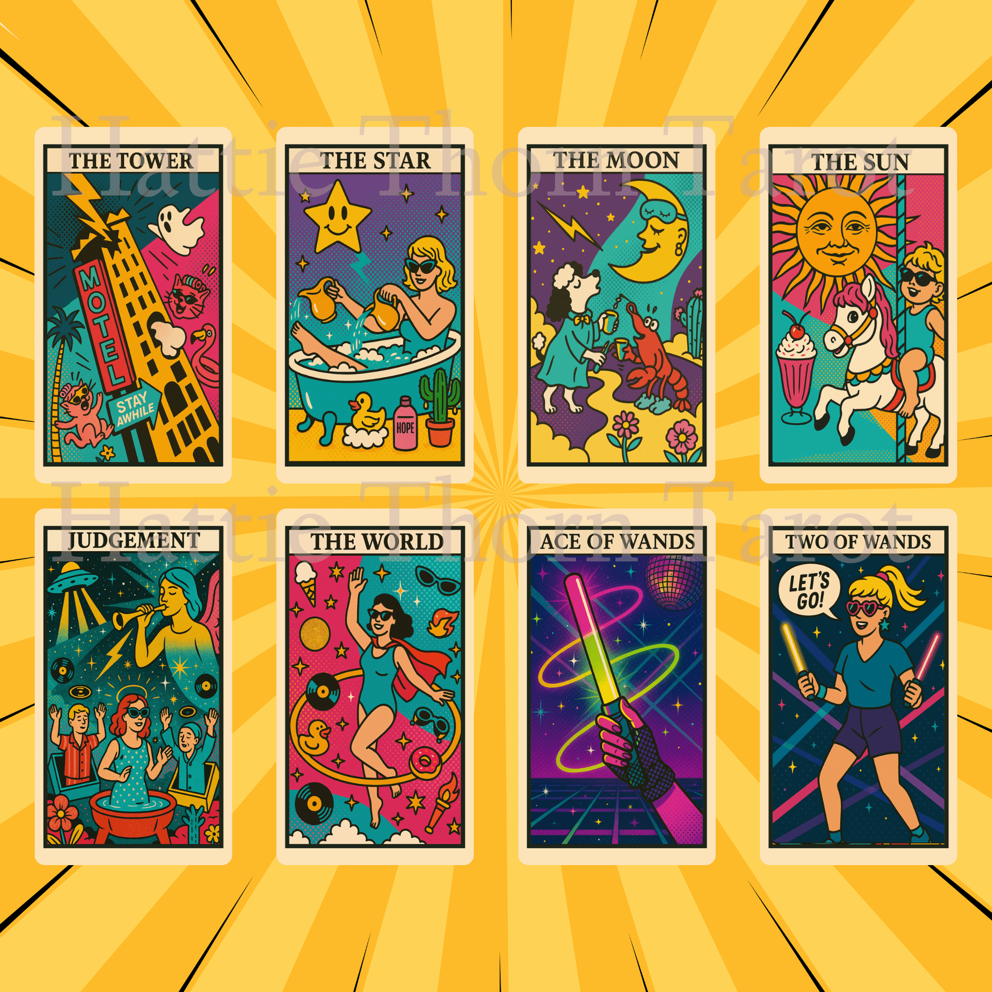Kitsch Pop Tarot 🛼 A 78 - card fever dream of retro chaos, deep insight, and candy - coloured rebellion. - Hattie Thorn Tarot