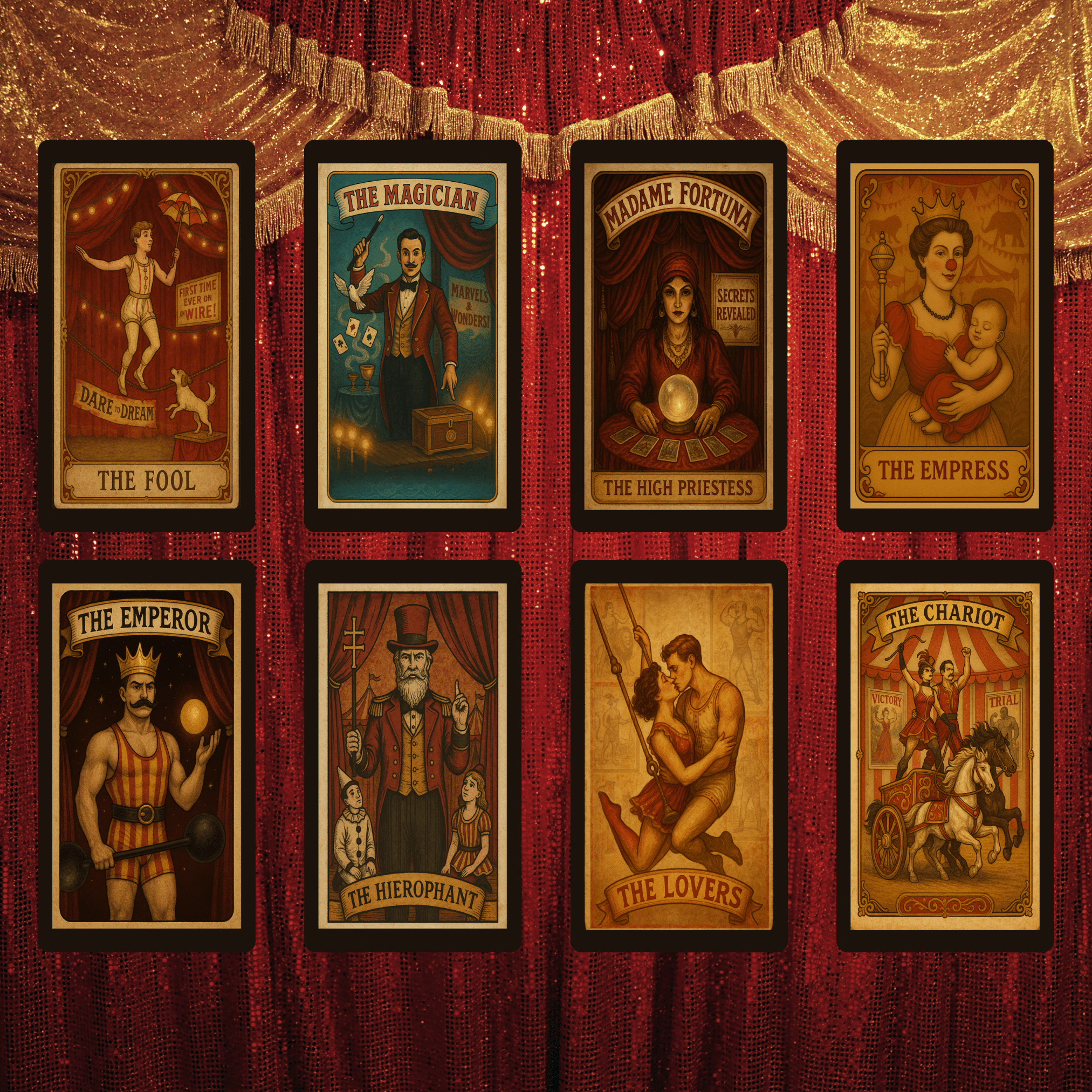 Madame Fortuna: Secrets Revealed 🎪 A tarot deck of circus mystery, glittering grit, and psychic spectacle - Hattie Thorn Tarot