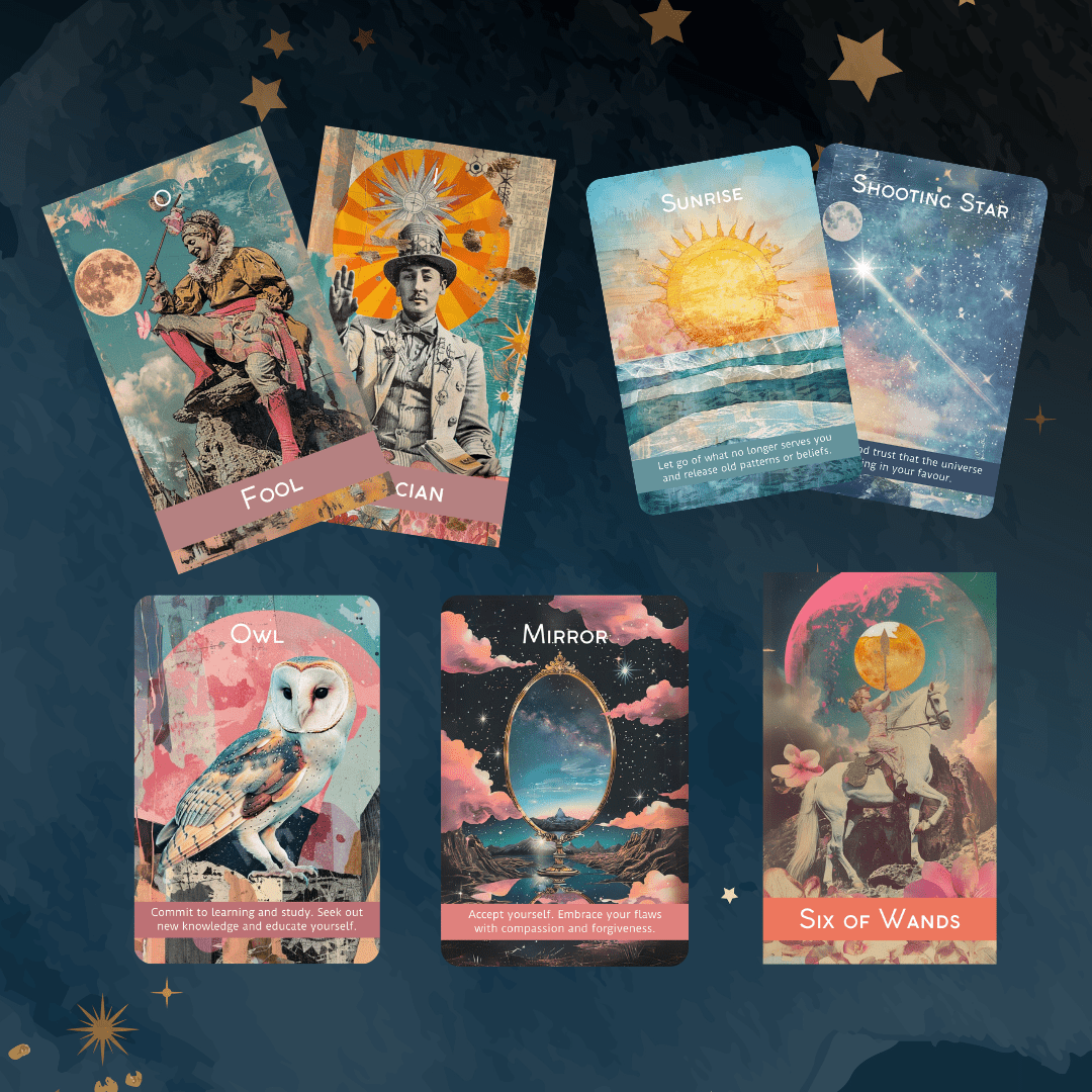Magic Mosaic Tarot & Oracle Bundle 🧩 A whimsical 2 - deck collage - style set of intuition, wonder, and inner wisdom - Hattie Thorn Tarot