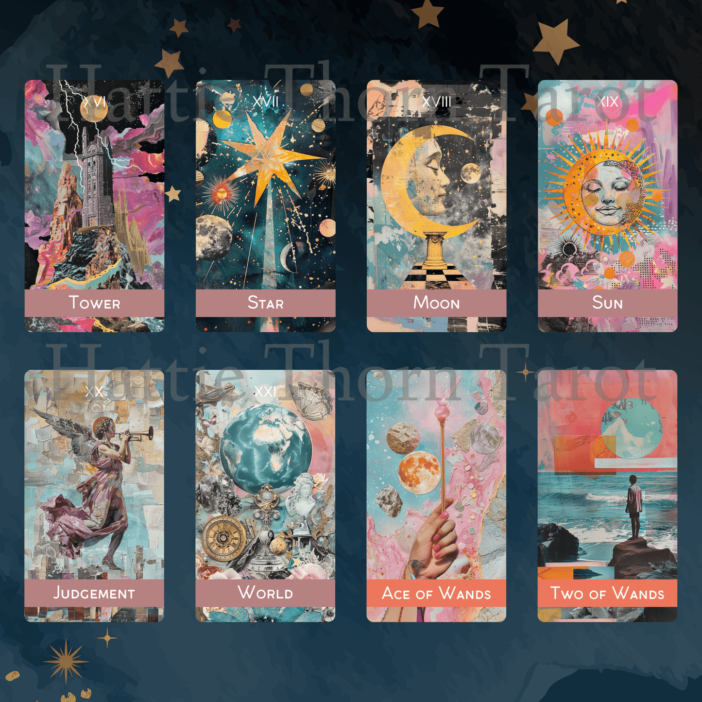 Magic Mosaic Tarot & Oracle Bundle 🧩 A whimsical 2 - deck collage - style set of intuition, wonder, and inner wisdom - Hattie Thorn Tarot