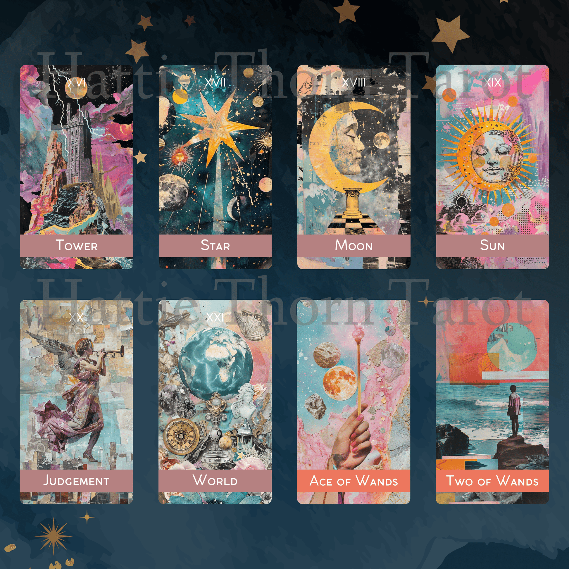 Magic Mosaic Tarot & Oracle Bundle 🧩 A whimsical 2 - deck collage - style set of intuition, wonder, and inner wisdom - Hattie Thorn Tarot