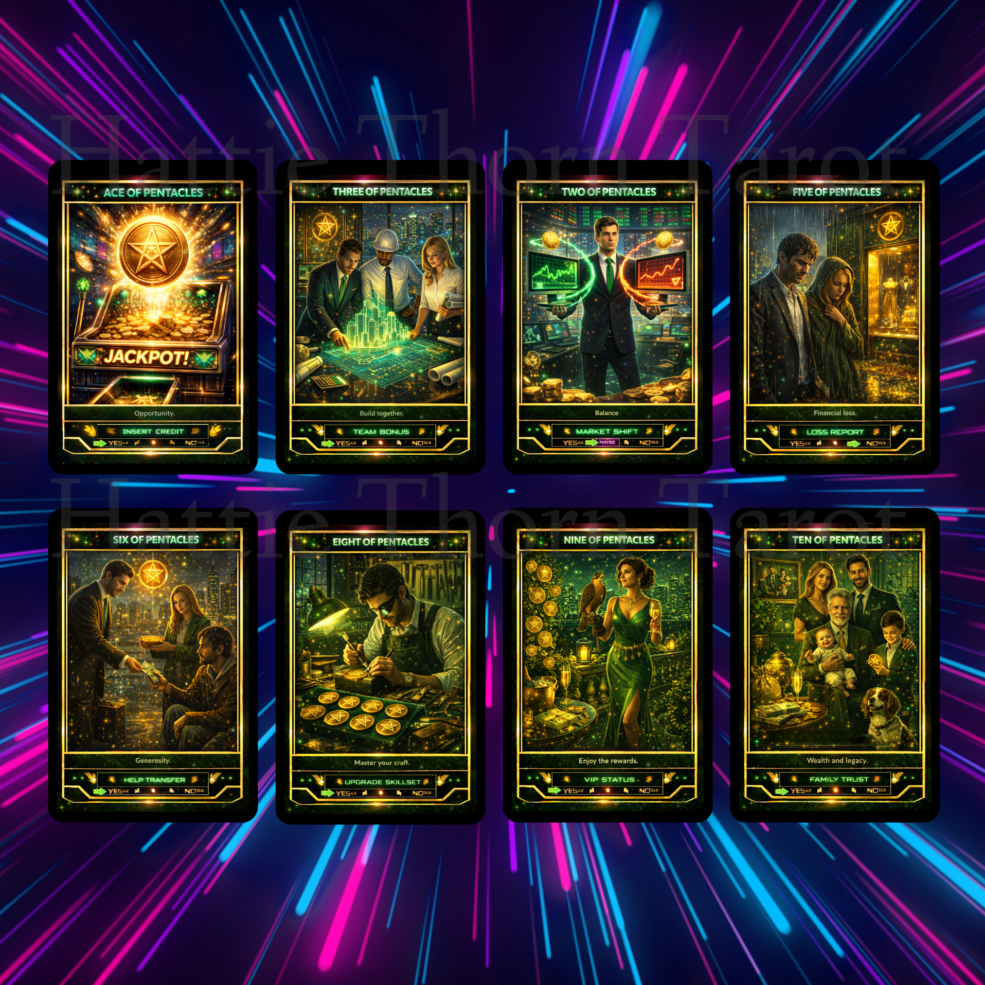 Neon Tarot ⚡ A retro - futuristic tarot deck pulsing with colour, intuition, and electric clarity - Hattie Thorn Tarot