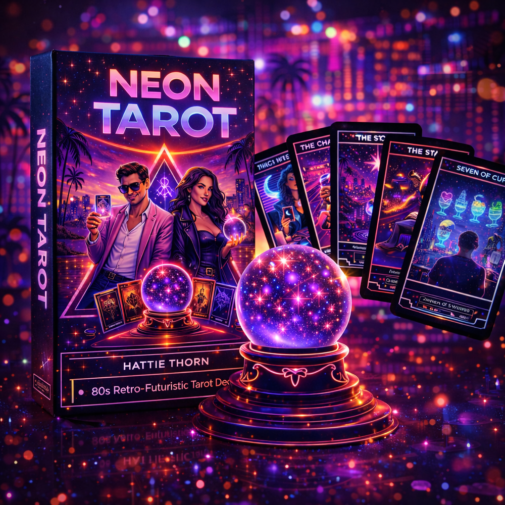 Neon Tarot ⚡ A retro-futuristic tarot deck pulsing with colour, intuit
