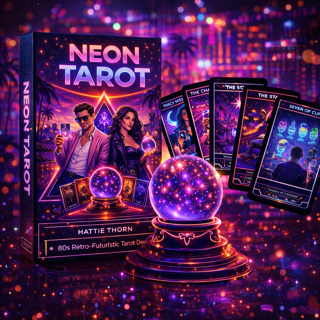 Neon Tarot ⚡ A retro - futuristic tarot deck pulsing with colour, intuition, and electric clarity - Hattie Thorn Tarot