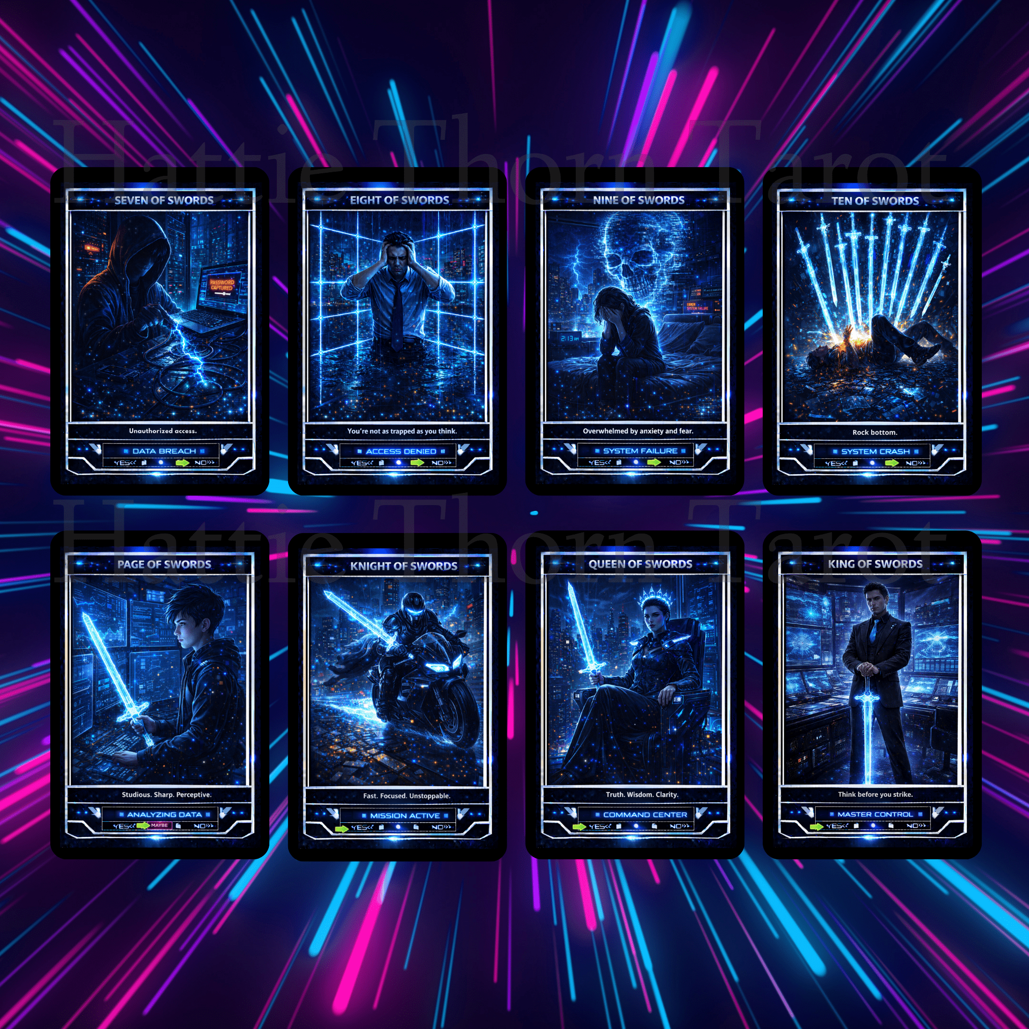 Neon Tarot ⚡ A retro - futuristic tarot deck pulsing with colour, intuition, and electric clarity - Hattie Thorn Tarot