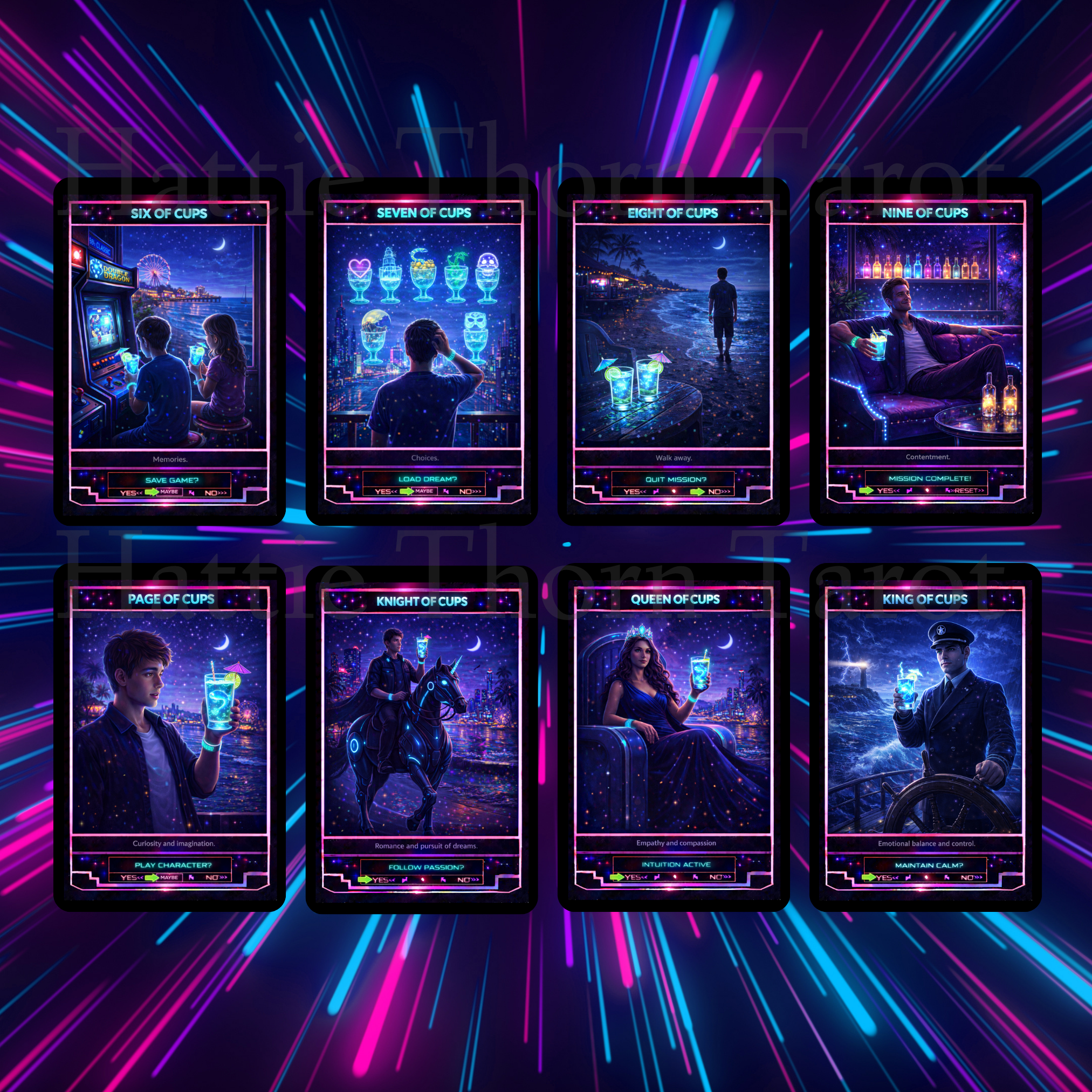 Neon Tarot ⚡ A retro - futuristic tarot deck pulsing with colour, intuition, and electric clarity - Hattie Thorn Tarot