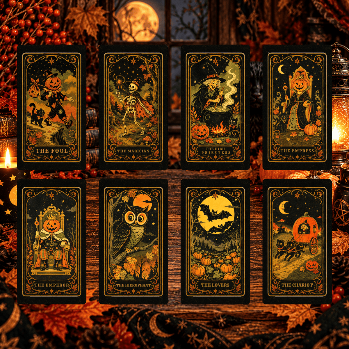 Pumpkin Moon Tarot 🎃 A 78-card Halloween haunt of grinning pumpkins, midnight witches, and moonlit magic - Hattie Thorn Tarot