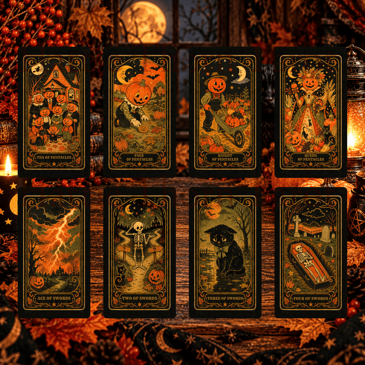 Pumpkin Moon Tarot 🎃 A 78-card Halloween haunt of grinning pumpkins, midnight witches, and moonlit magic - Hattie Thorn Tarot