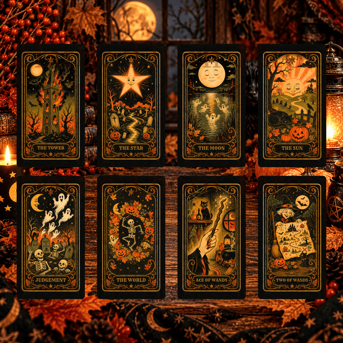 Pumpkin Moon Tarot 🎃 A 78-card Halloween haunt of grinning pumpkins, midnight witches, and moonlit magic - Hattie Thorn Tarot