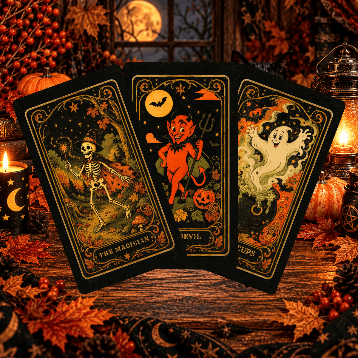 Pumpkin Moon Tarot 🎃 A 78-card Halloween haunt of grinning pumpkins, midnight witches, and moonlit magic - Hattie Thorn Tarot