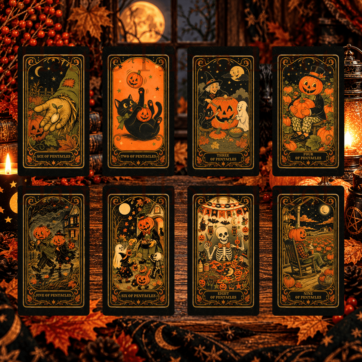 Pumpkin Moon Tarot 🎃 A 78-card Halloween haunt of grinning pumpkins, midnight witches, and moonlit magic - Hattie Thorn Tarot