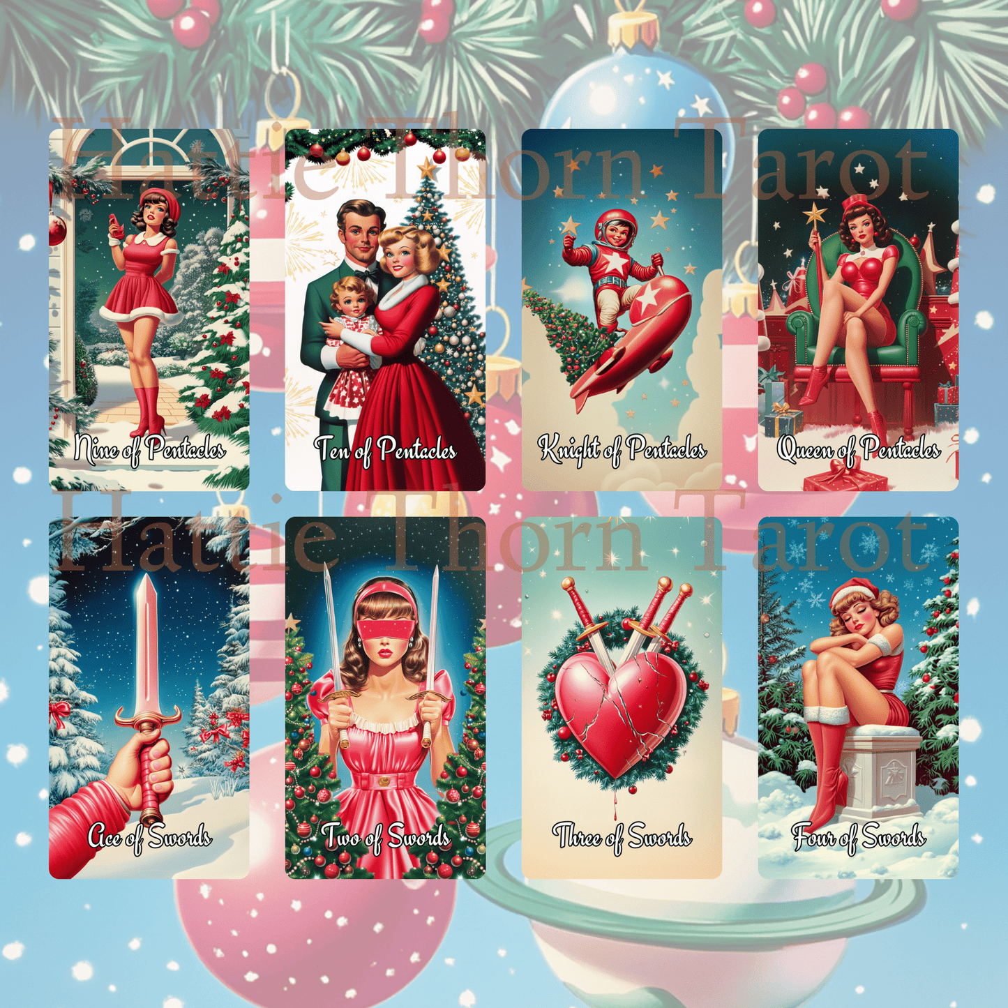 🎅 Sarsaparilla Christmas Tarot 🎅 — A Retro Holiday Dream of Peppermint and Stardust - Hattie Thorn Tarot