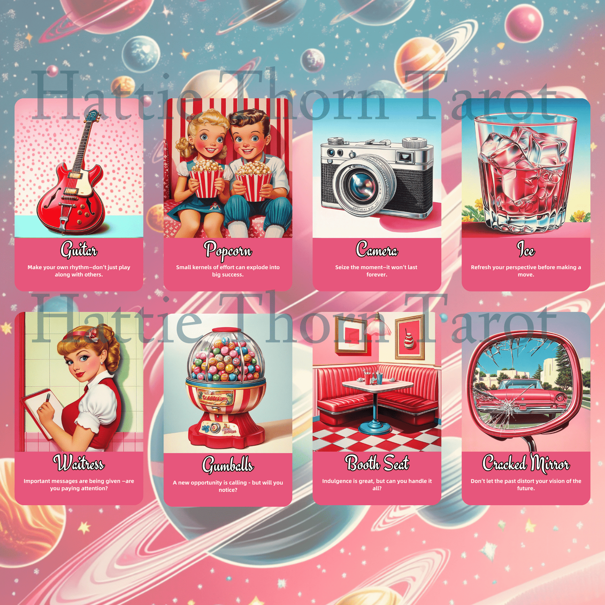 Sarsaparilla Oracle 🧃 A 50 - card oracle deck of soda - pop intuition, sci - fi vibes, and starlit guidance - Hattie Thorn Tarot
