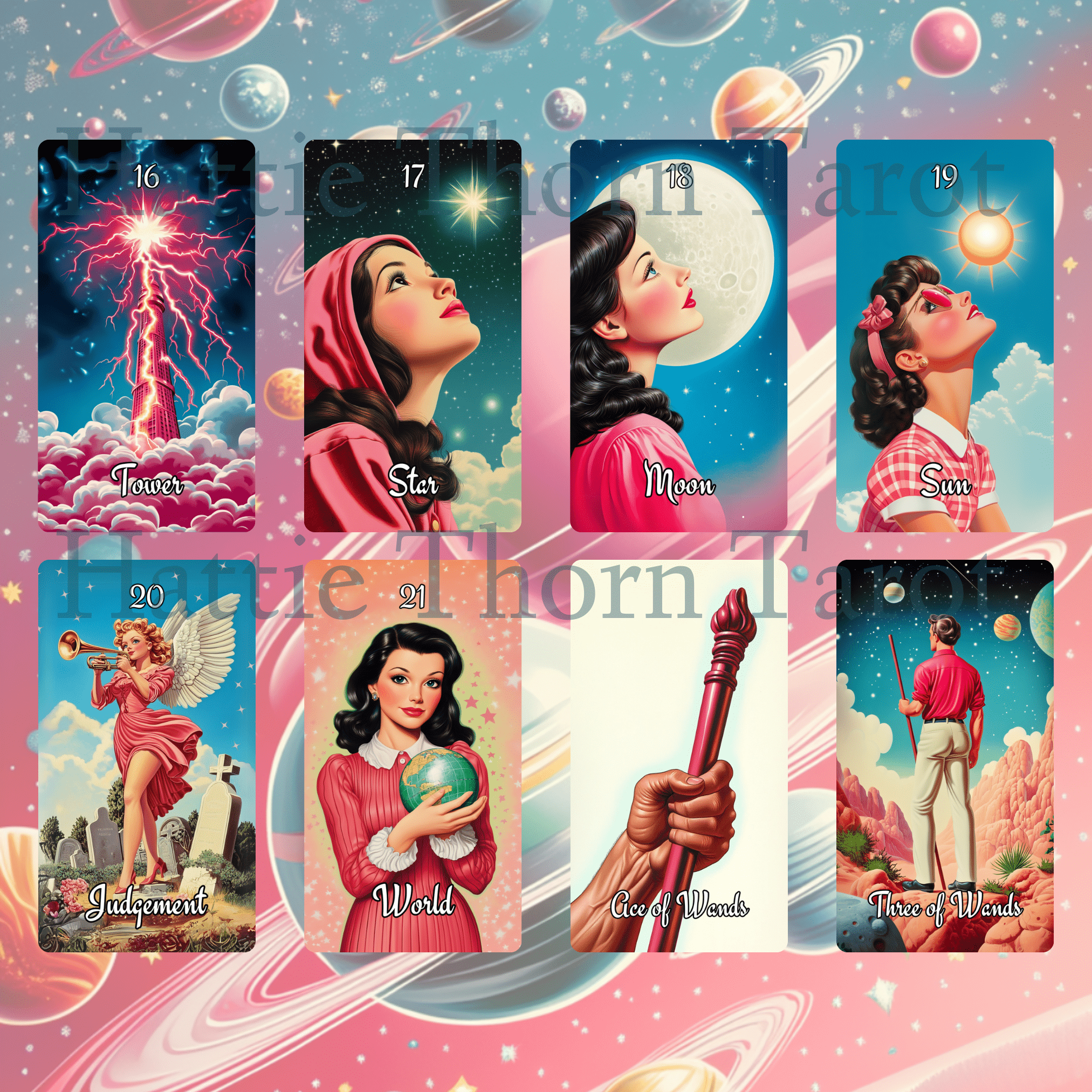 Sarsaparilla Tarot & Oracle Bundle 🧃 A retro - futuristic 2 - deck bundle of mystic fizz, pink vibes, and cosmic curiosity - Hattie Thorn Tarot