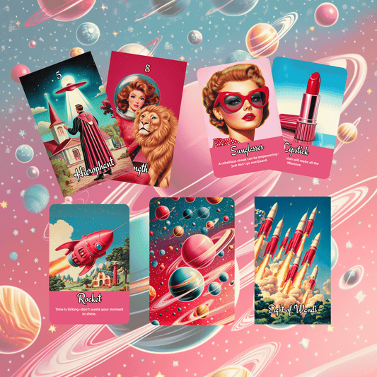 Sarsaparilla Tarot & Oracle Bundle 🧃 A retro - futuristic 2 - deck bundle of mystic fizz, pink vibes, and cosmic curiosity - Hattie Thorn Tarot