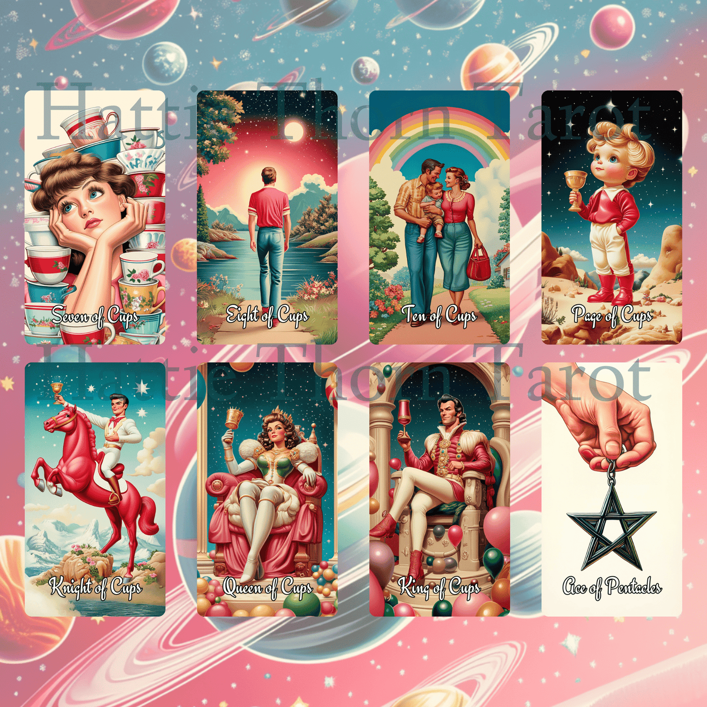 Sarsaparilla Tarot & Oracle Bundle 🧃 A retro - futuristic 2 - deck bundle of mystic fizz, pink vibes, and cosmic curiosity - Hattie Thorn Tarot