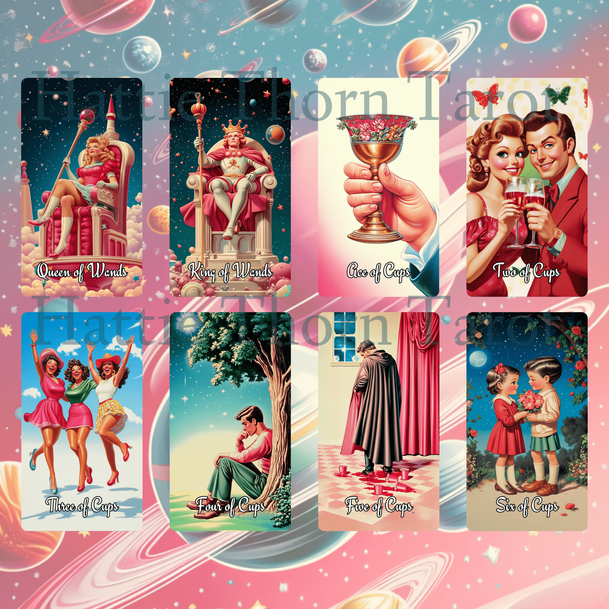 Sarsaparilla Tarot & Oracle Bundle 🧃 A retro - futuristic 2 - deck bundle of mystic fizz, pink vibes, and cosmic curiosity - Hattie Thorn Tarot