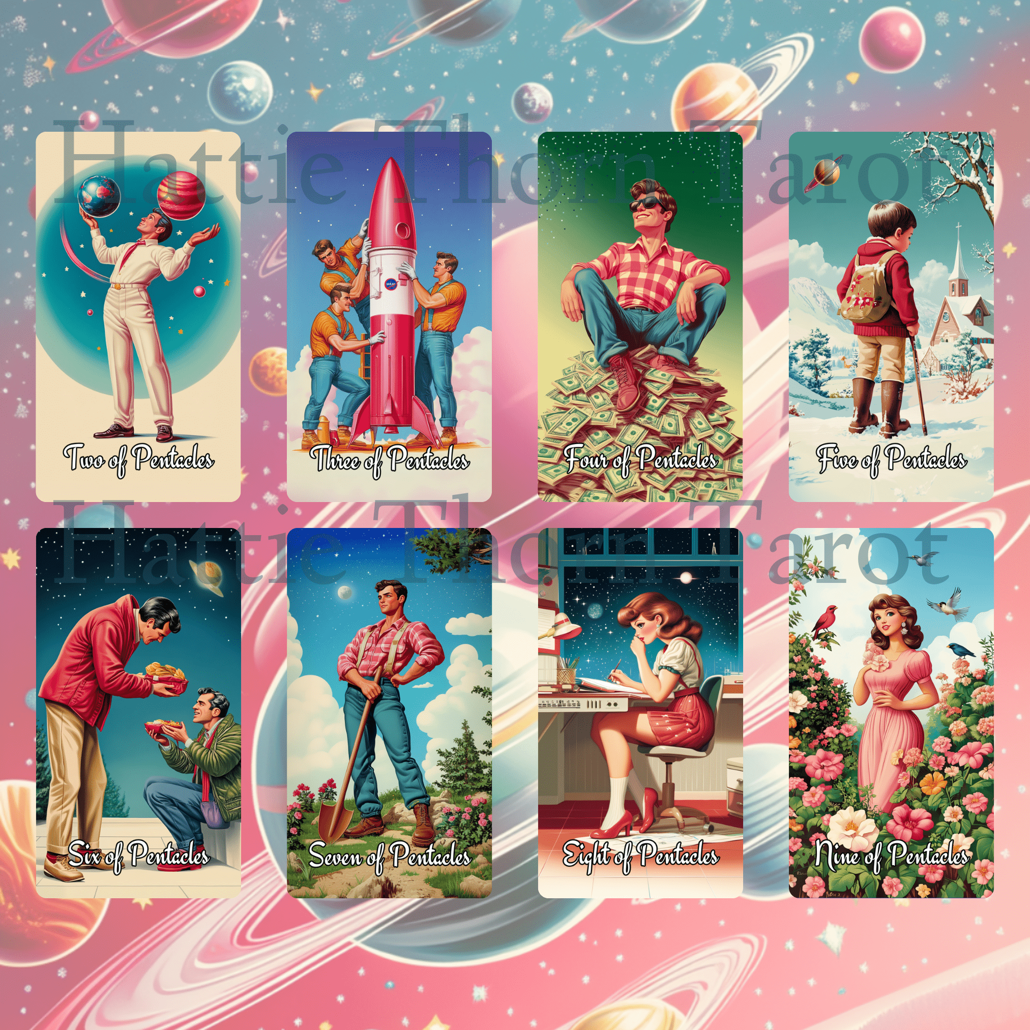 Sarsaparilla Tarot & Oracle Bundle 🧃 A retro - futuristic 2 - deck bundle of mystic fizz, pink vibes, and cosmic curiosity - Hattie Thorn Tarot