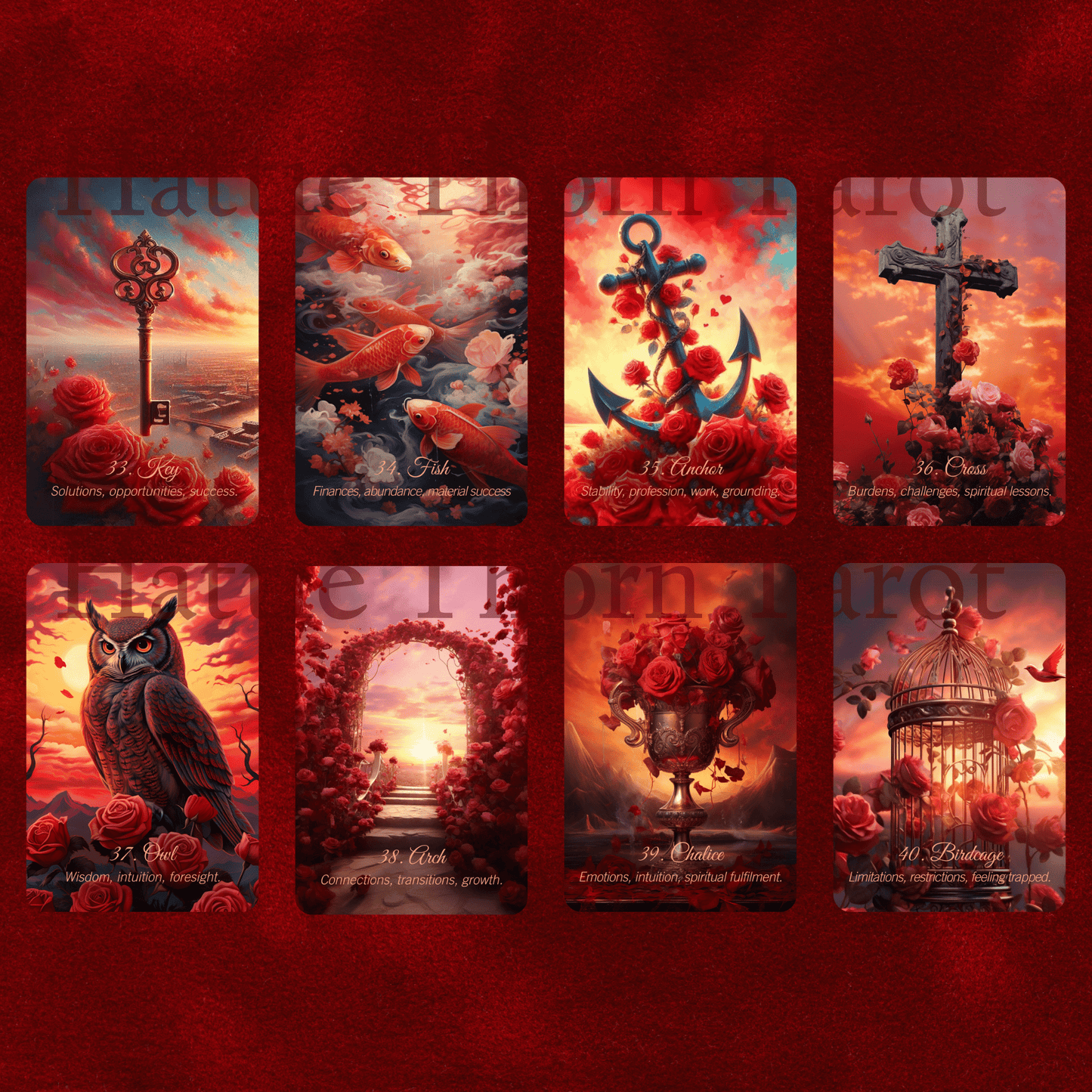 Scarlet Rose Lenormand 🌹 A 45 - card extended Lenormand deck with romantic messages on every card - Hattie Thorn Tarot