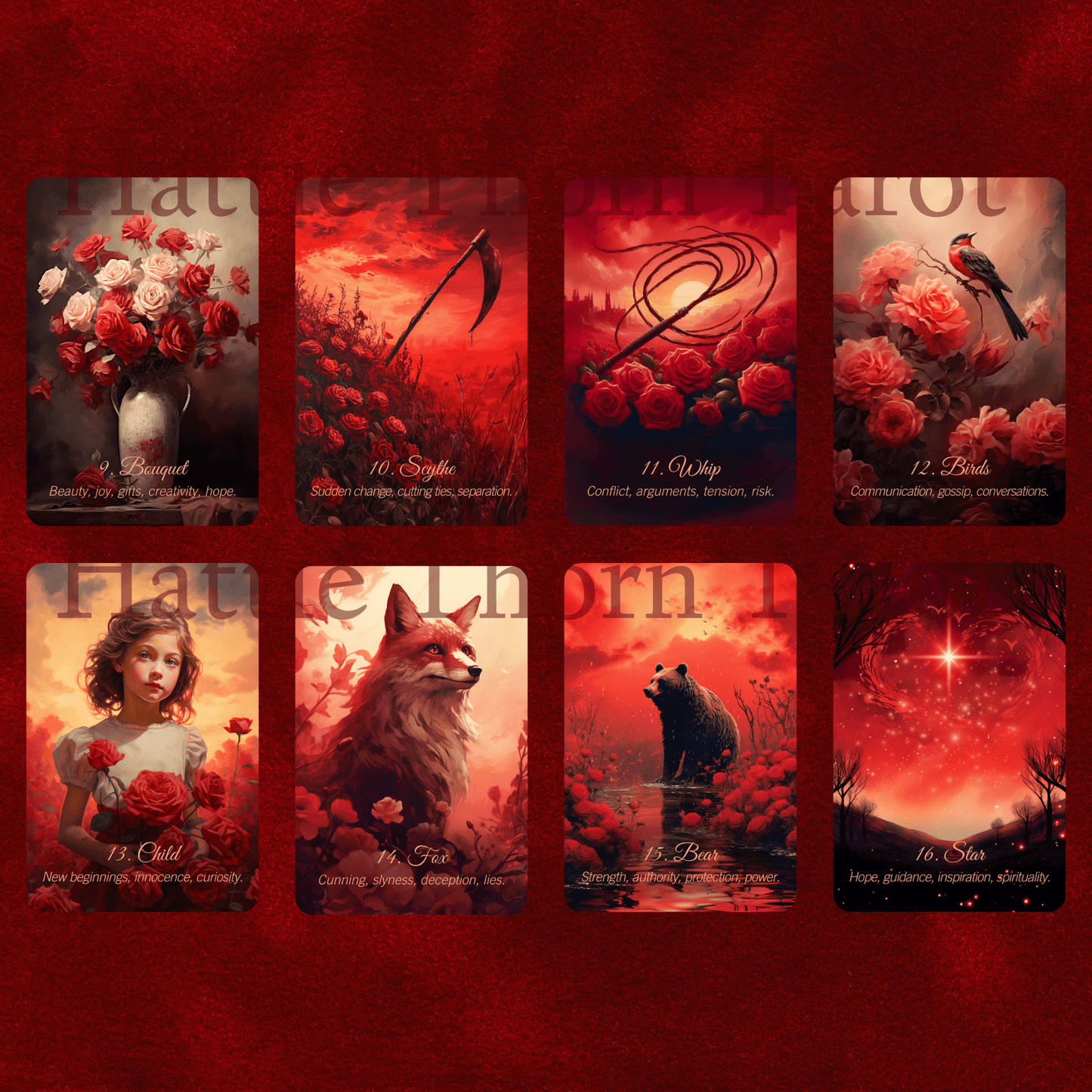 Scarlet Rose Lenormand 🌹 A 45 - card extended Lenormand deck with romantic messages on every card - Hattie Thorn Tarot