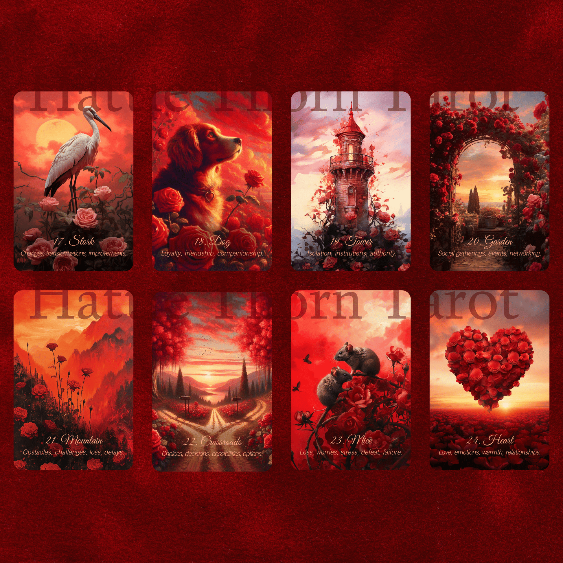 Scarlet Rose Lenormand 🌹 A 45 - card extended Lenormand deck with romantic messages on every card - Hattie Thorn Tarot