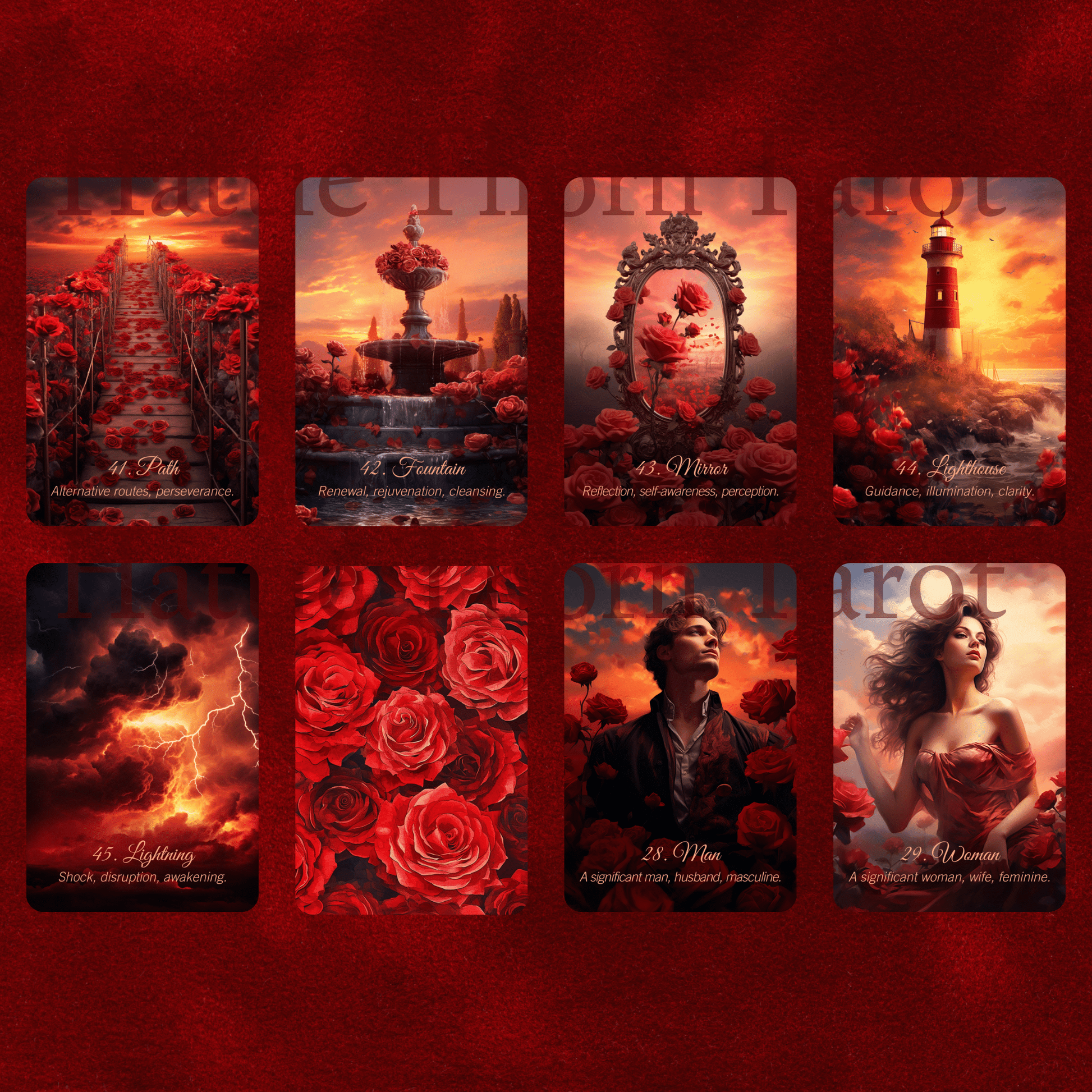 Scarlet Rose Lenormand 🌹 A 45 - card extended Lenormand deck with romantic messages on every card - Hattie Thorn Tarot
