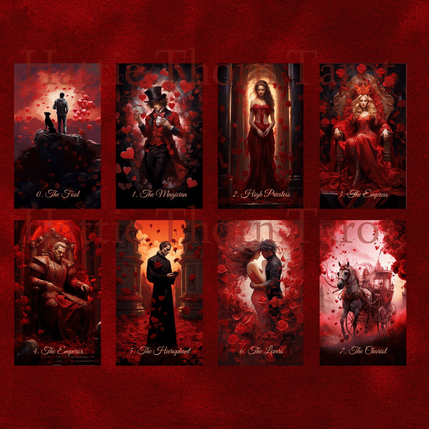 Scarlet Rose Love Tarot 🌹 A romantic 78 - card tarot deck for passion, reflection, and soulful readings - Hattie Thorn Tarot