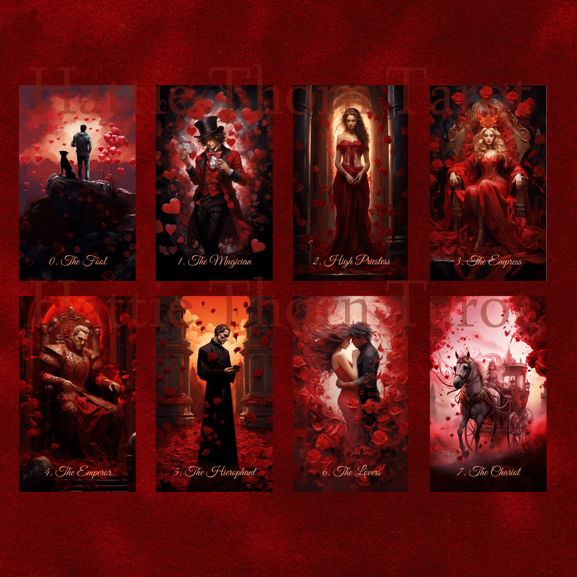 Scarlet Rose Love Tarot 🌹 A romantic 78 - card tarot deck for passion, reflection, and soulful readings - Hattie Thorn Tarot