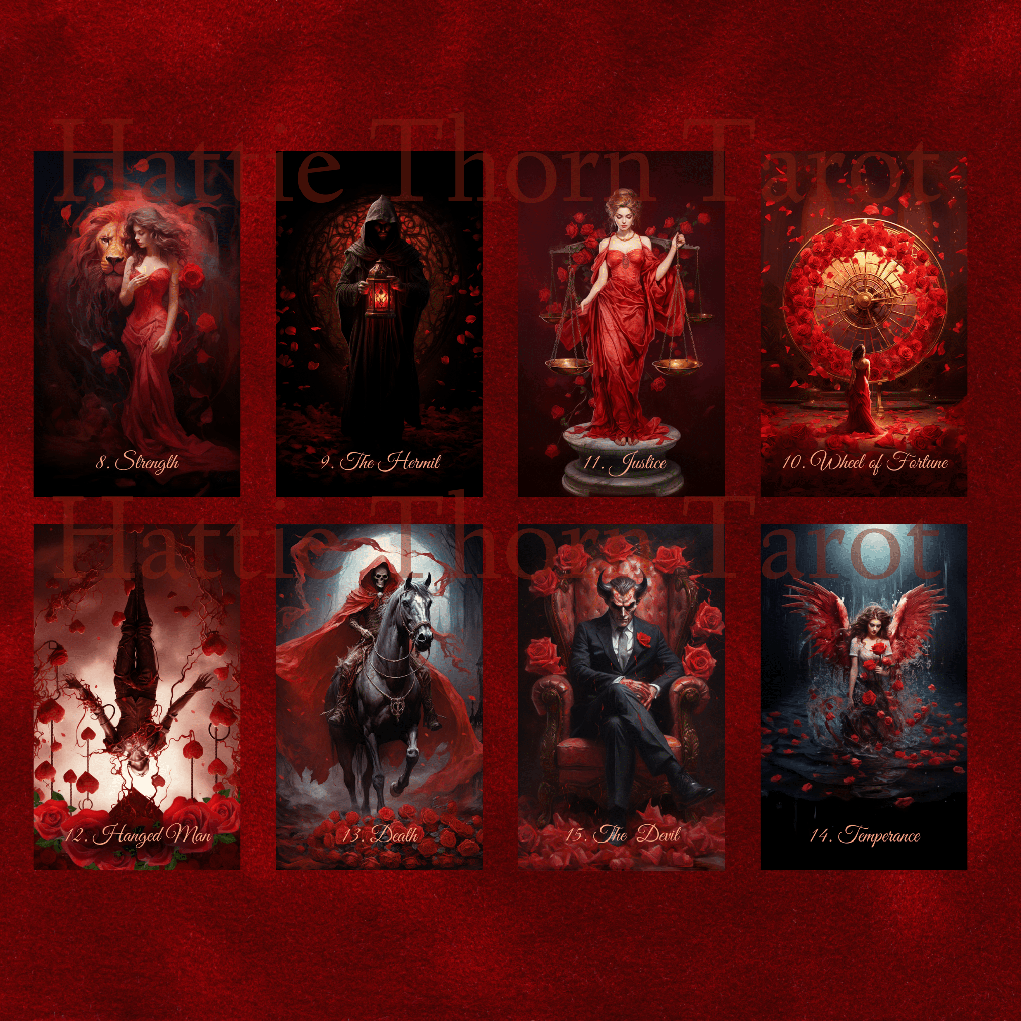 Scarlet Rose Love Tarot 🌹 A romantic 78 - card tarot deck for passion, reflection, and soulful readings - Hattie Thorn Tarot