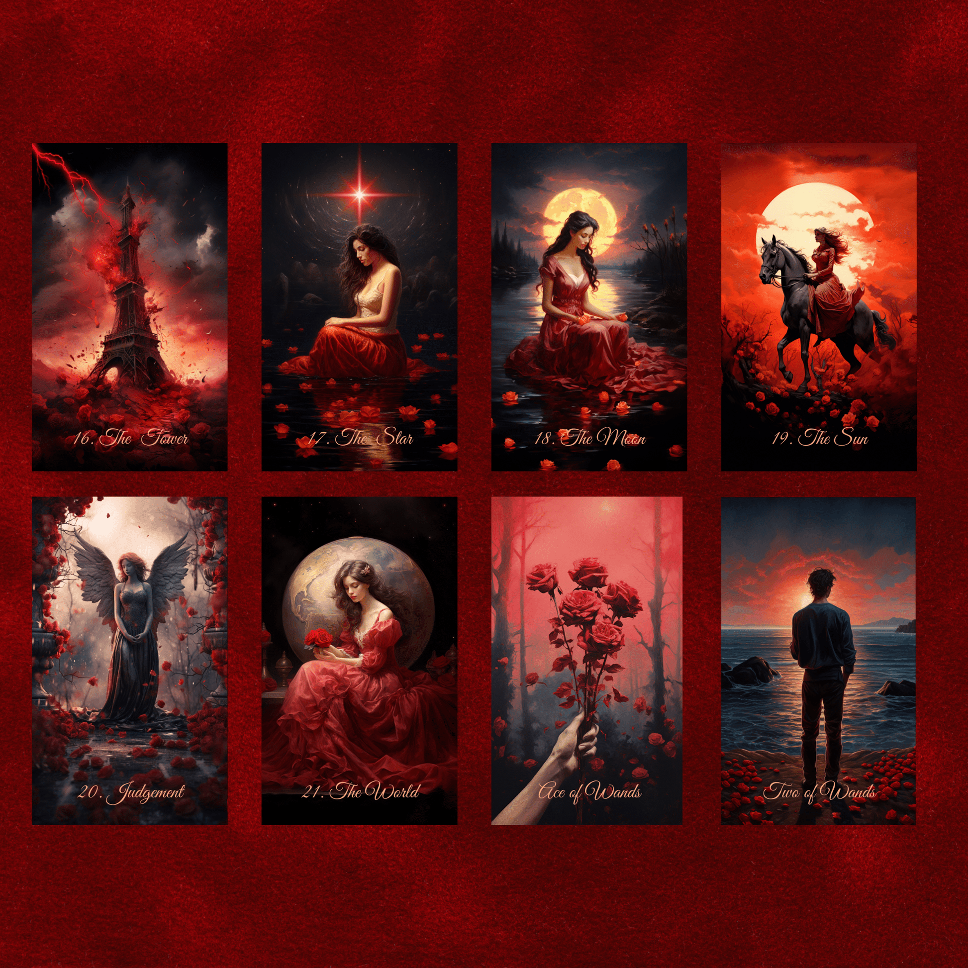 Scarlet Rose Love Tarot 🌹 A romantic 78 - card tarot deck for passion, reflection, and soulful readings - Hattie Thorn Tarot