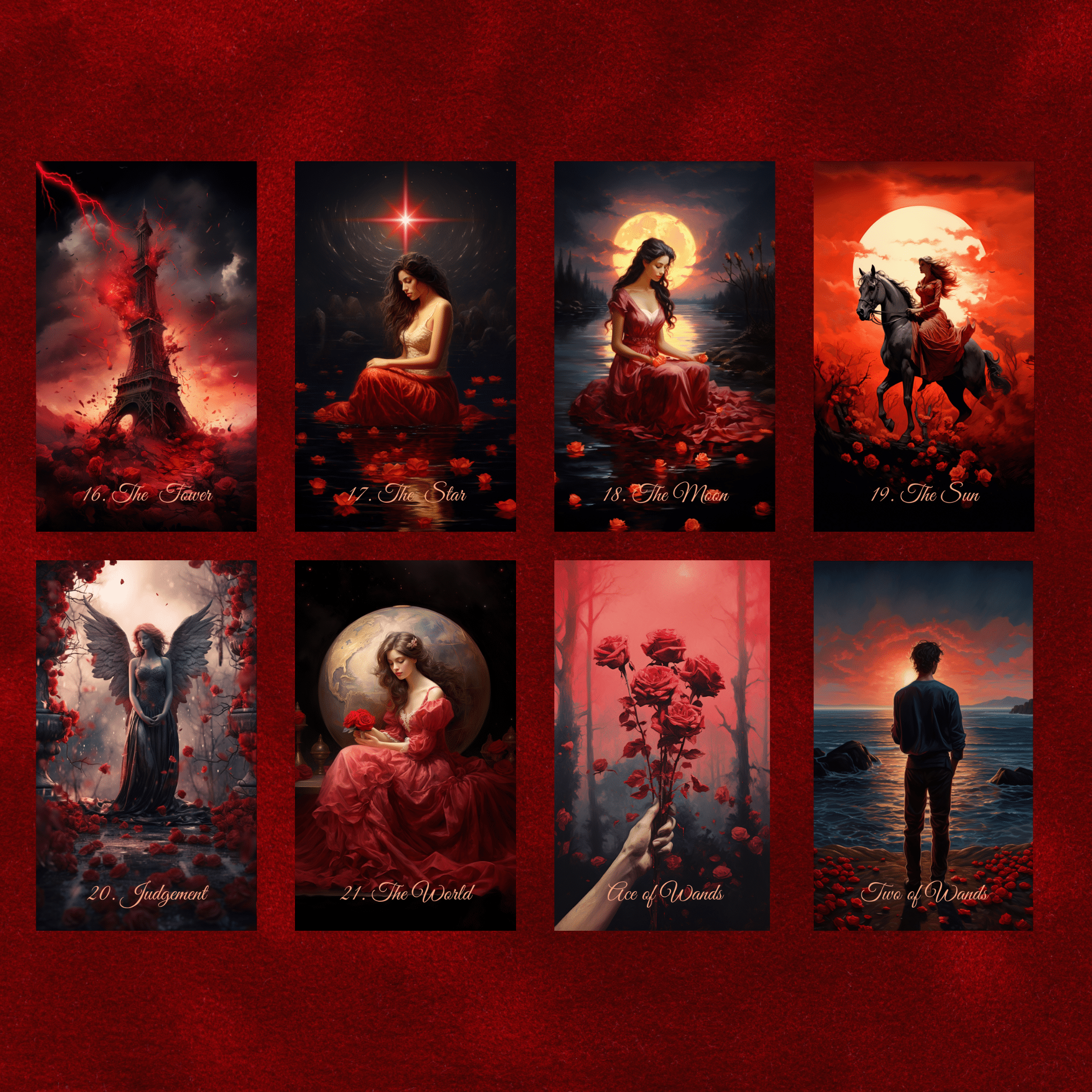 Scarlet Rose Love Tarot 🌹 A romantic 78 - card tarot deck for passion, reflection, and soulful readings - Hattie Thorn Tarot