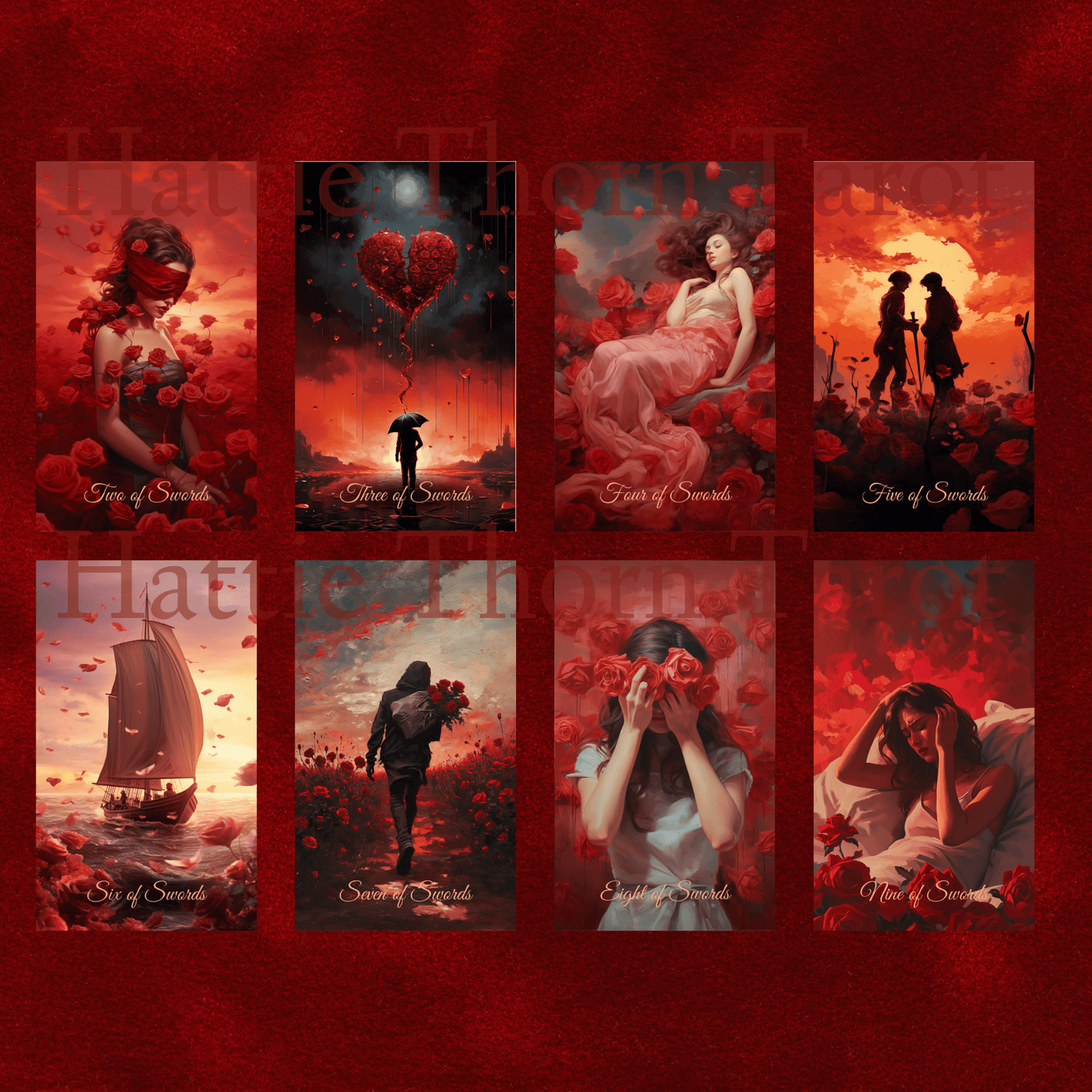 Scarlet Rose Love Tarot 🌹 A romantic 78 - card tarot deck for passion, reflection, and soulful readings - Hattie Thorn Tarot
