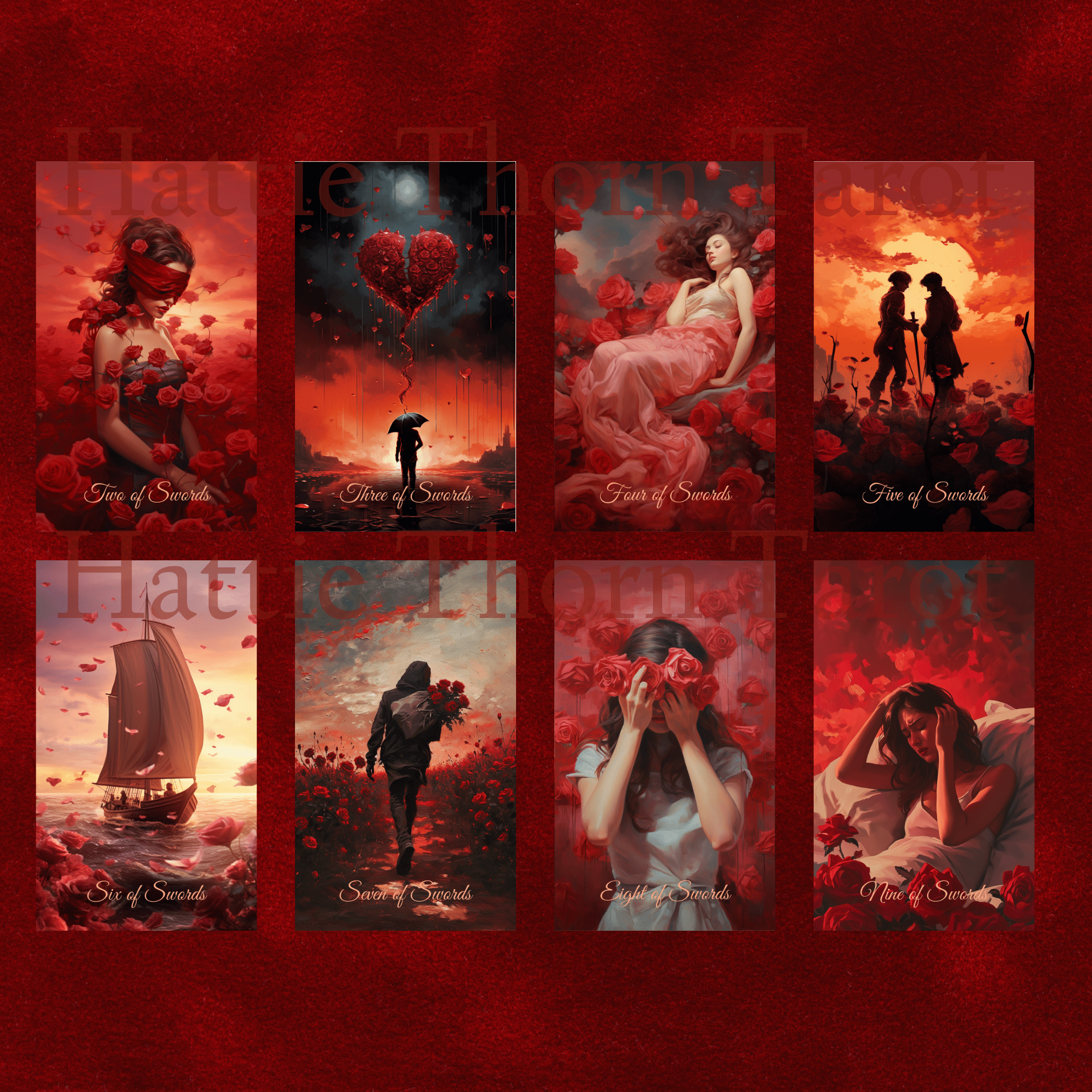 Scarlet Rose Love Tarot 🌹 A romantic 78 - card tarot deck for passion, reflection, and soulful readings - Hattie Thorn Tarot