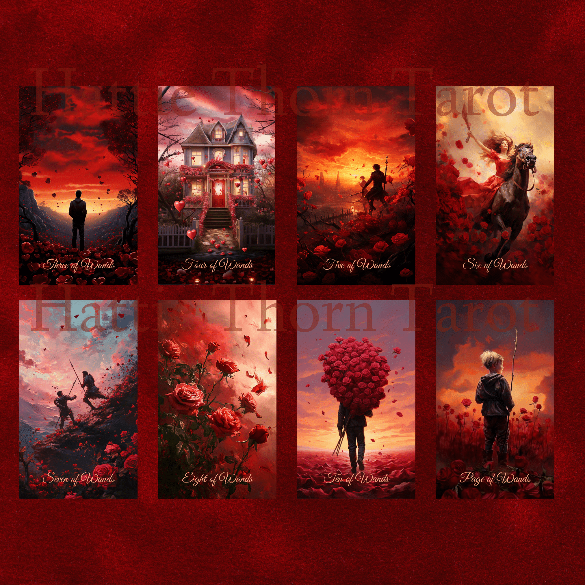 Scarlet Rose Love Tarot 🌹 A romantic 78 - card tarot deck for passion, reflection, and soulful readings - Hattie Thorn Tarot