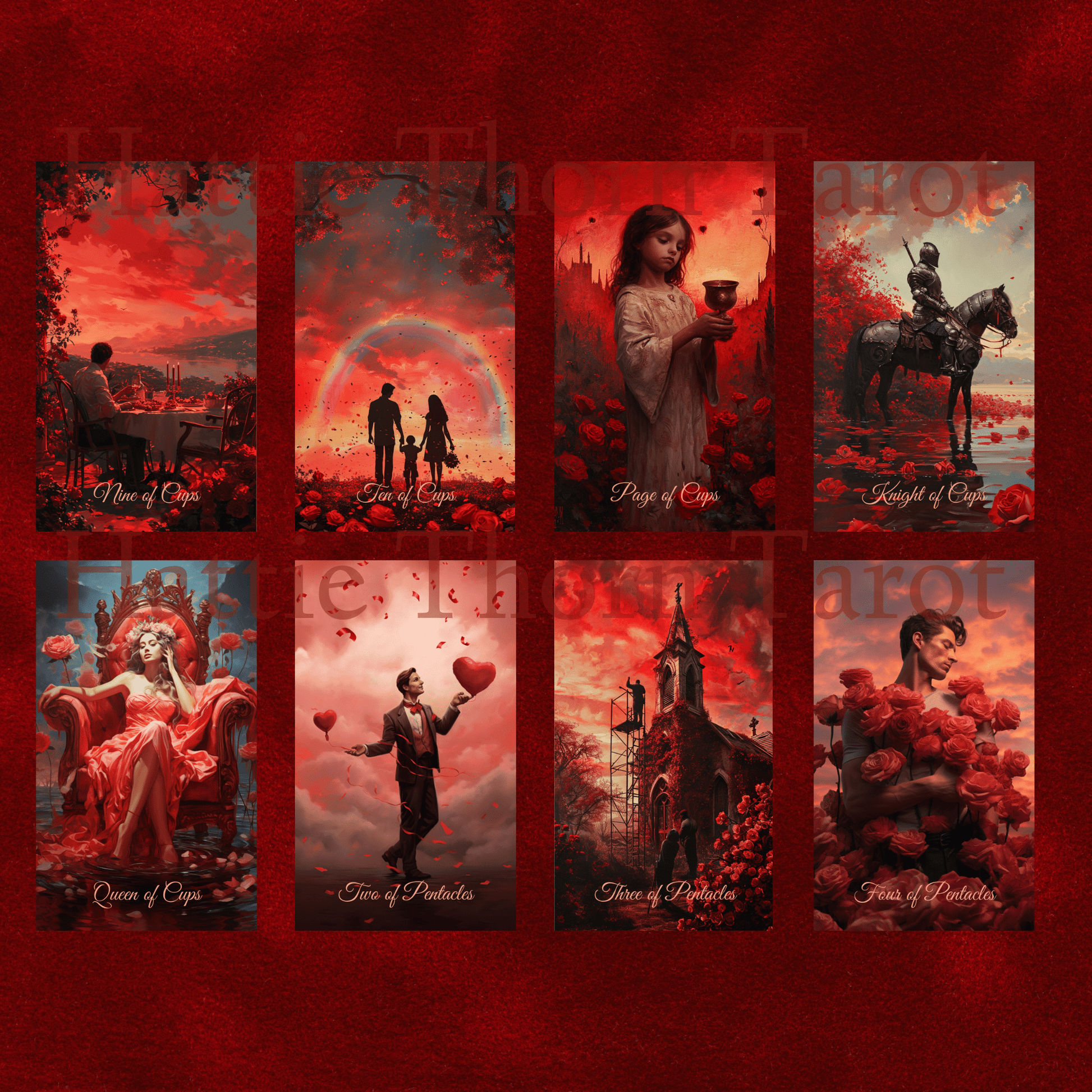 Scarlet Rose Love Tarot 🌹 A romantic 78 - card tarot deck for passion, reflection, and soulful readings - Hattie Thorn Tarot