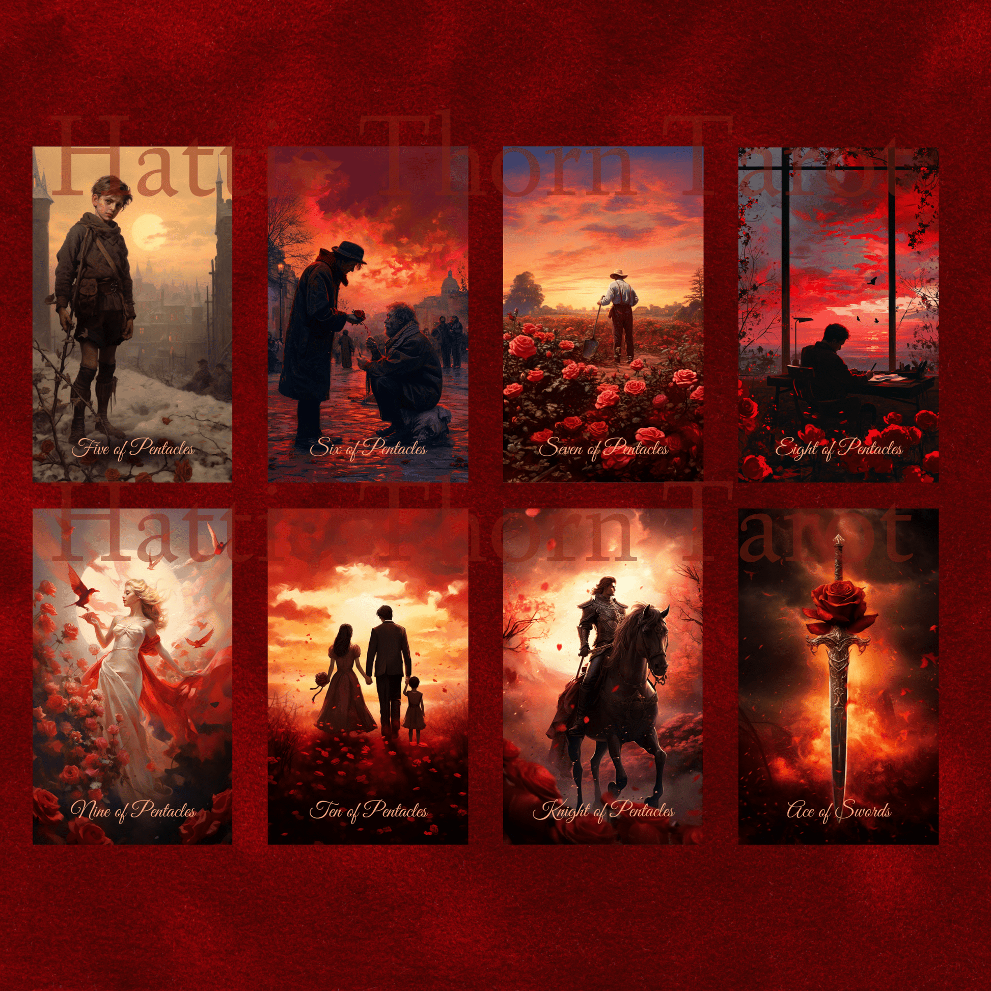 Scarlet Rose Love Tarot 🌹 A romantic 78 - card tarot deck for passion, reflection, and soulful readings - Hattie Thorn Tarot