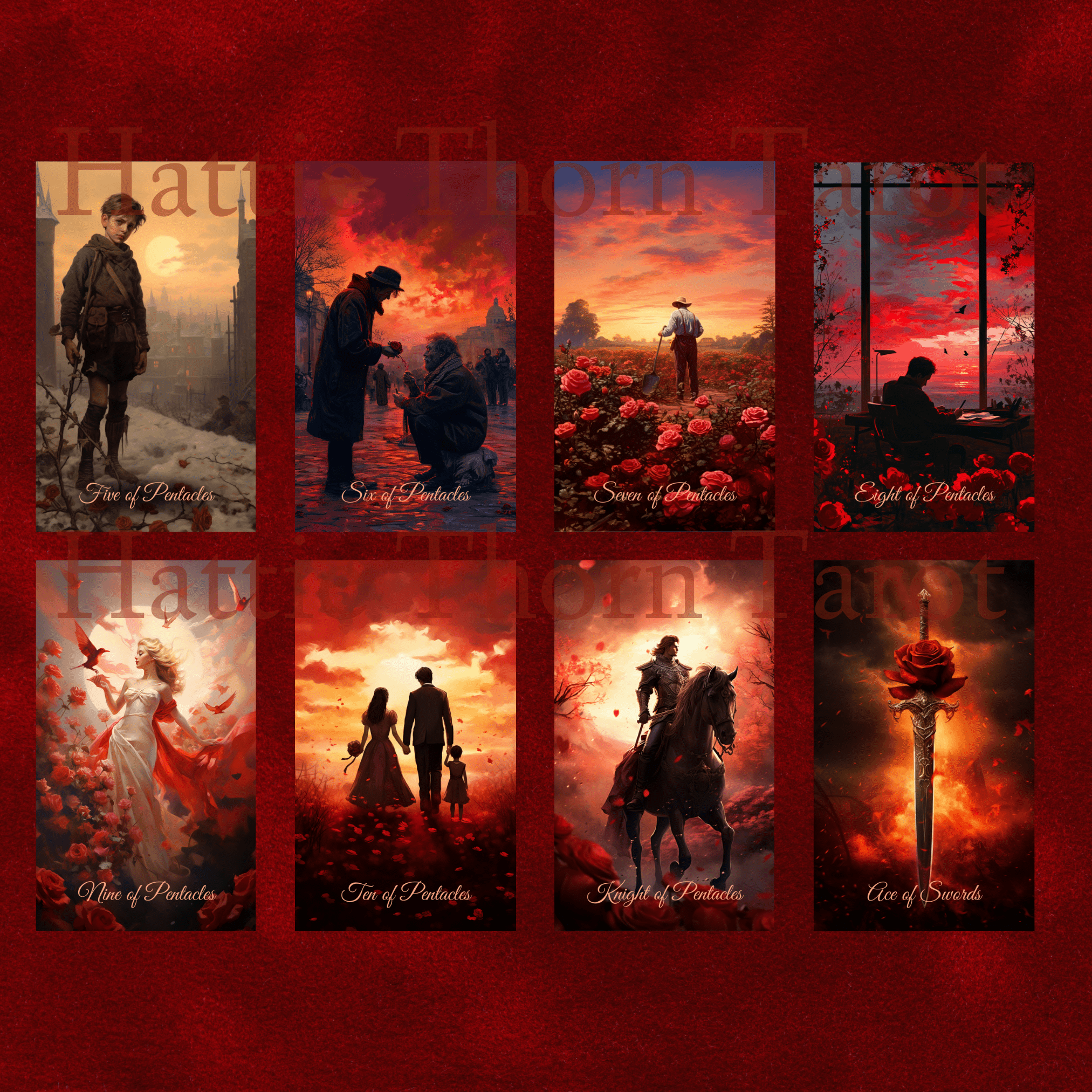 Scarlet Rose Love Tarot 🌹 A romantic 78 - card tarot deck for passion, reflection, and soulful readings - Hattie Thorn Tarot