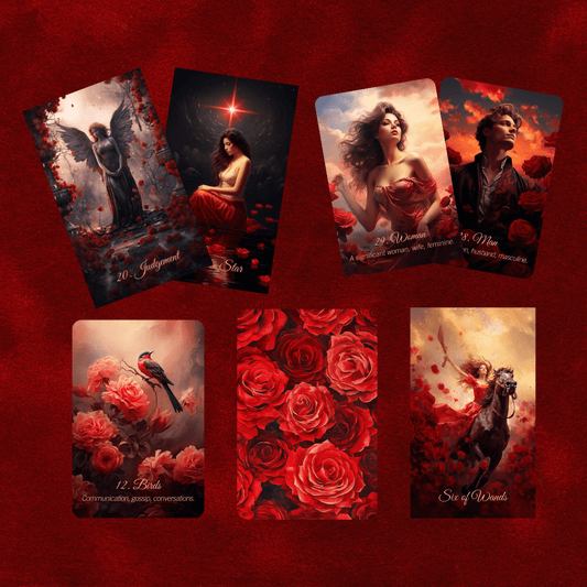 Scarlet Rose Love Tarot & Lenormand Bundle 🌹 A 2 - deck set for heartfelt readings, soulful love stories, and intuitive connection - Hattie Thorn Tarot